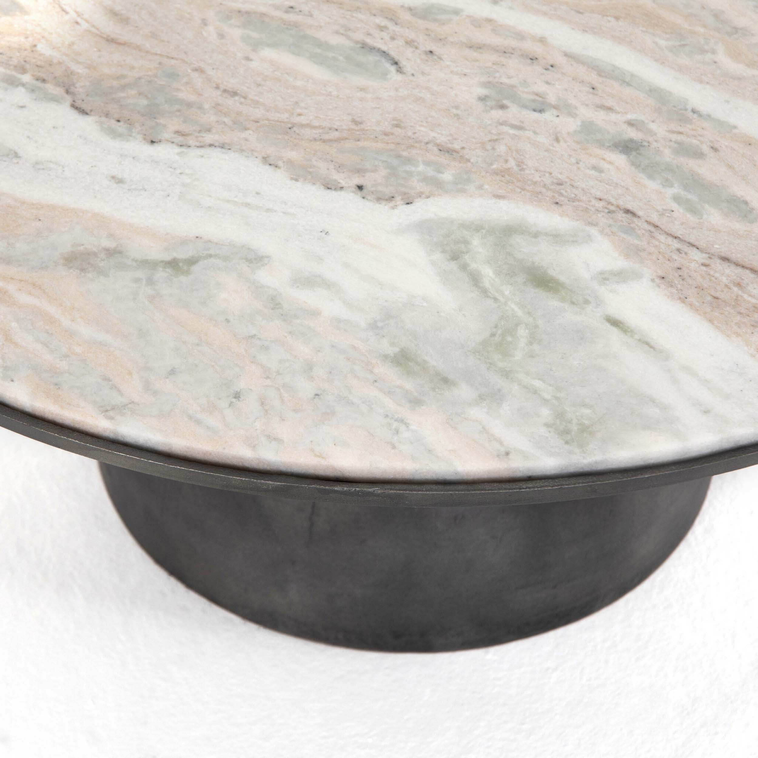 Corbett Coffee Table, Creamy Taupe Marble, Hammered Grey