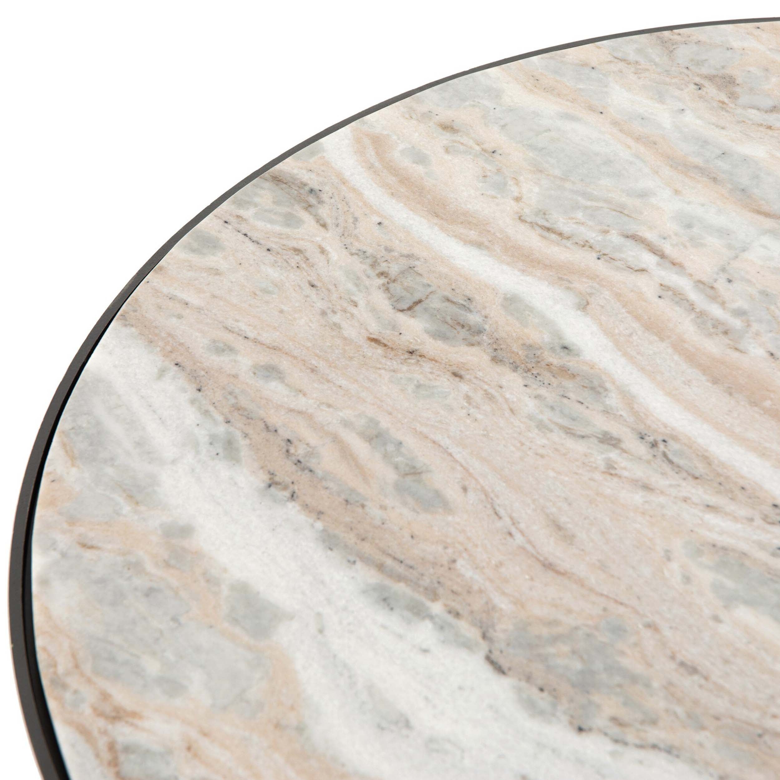 Corbett Coffee Table, Creamy Taupe Marble, Hammered Grey