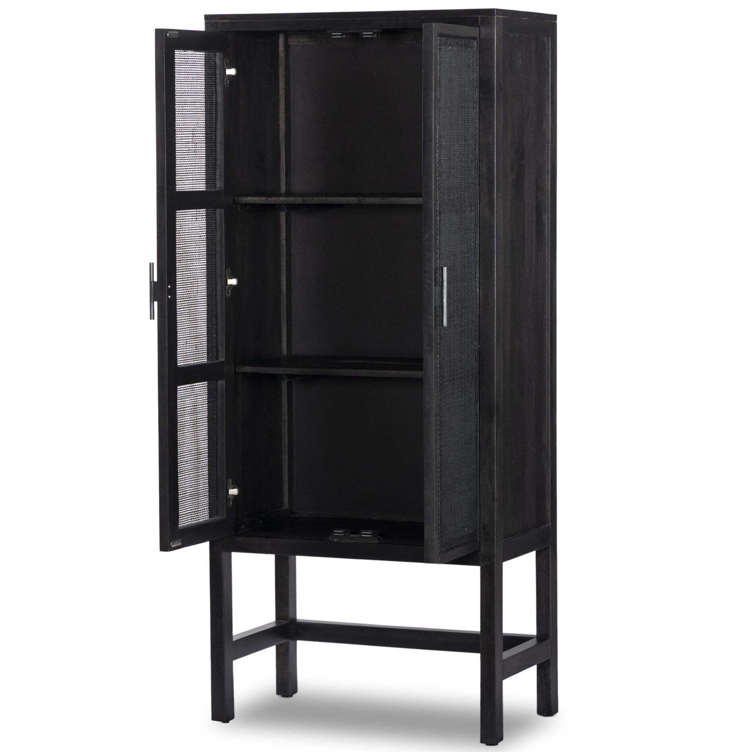 Caprice Narrow Cabinet, Black Wash Mango/Black Cane