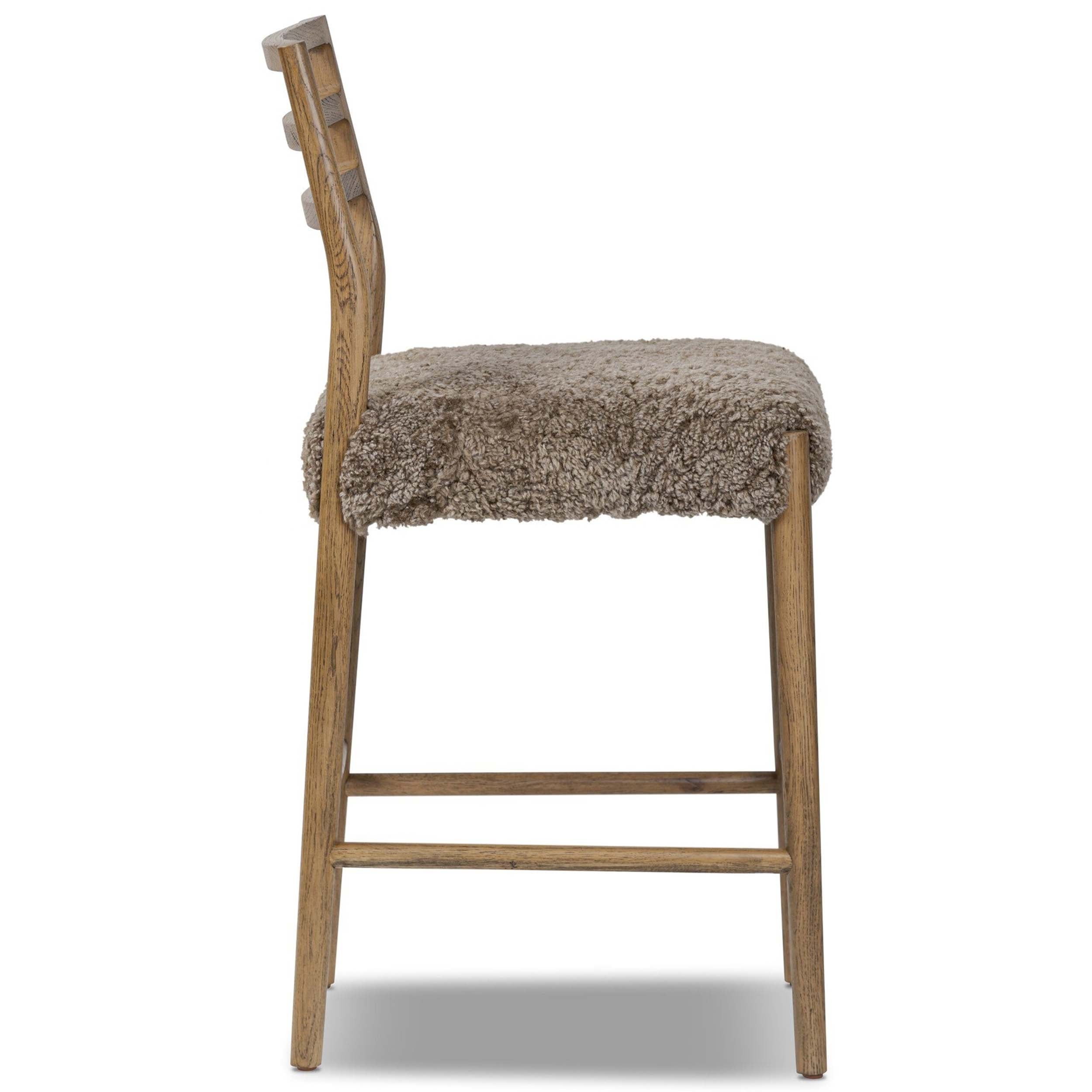 Glenmore Bar + Counter Stool, Taupe Shearling, Smoked Oak