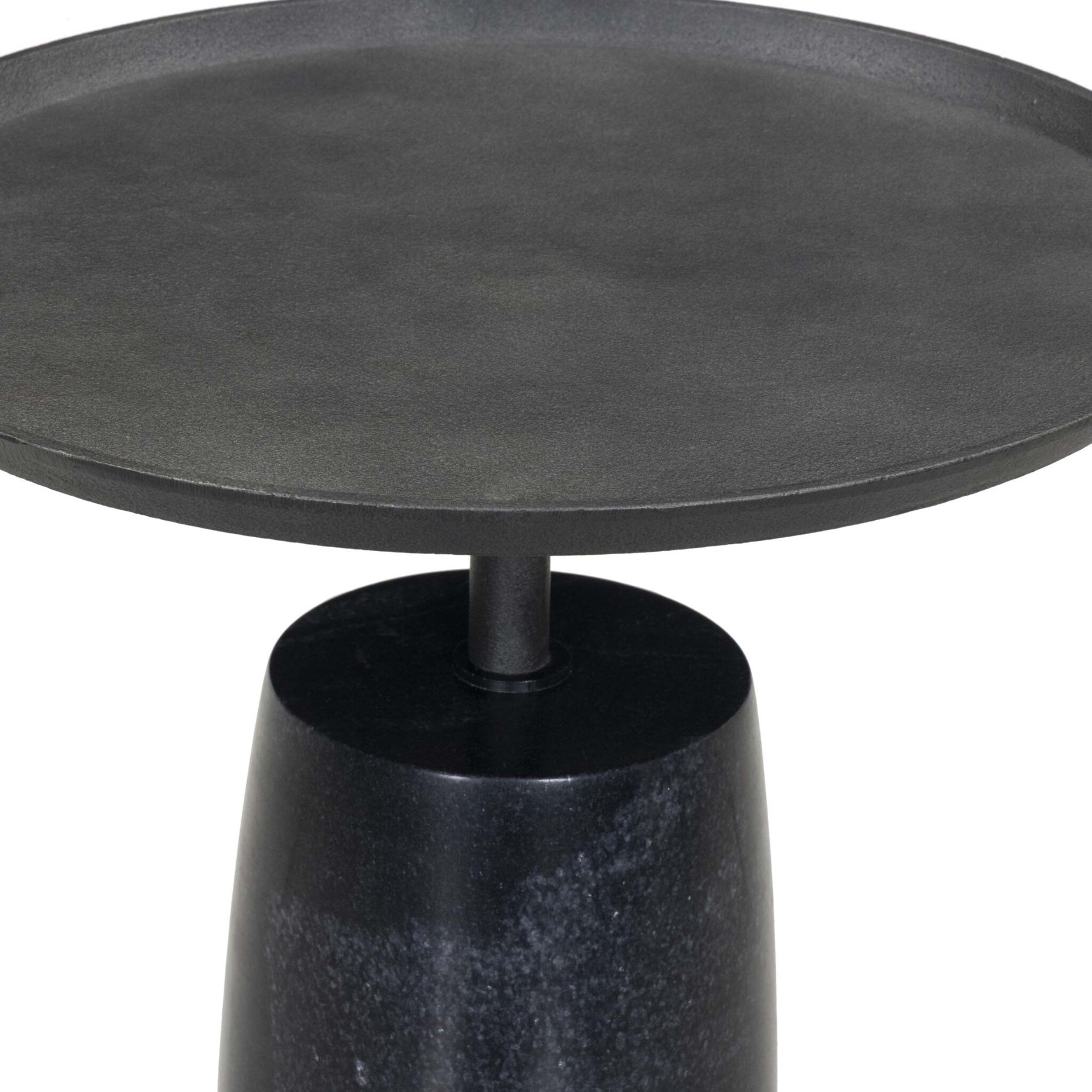 Cronos End Table, Hammered Grey, Polished Black Marble