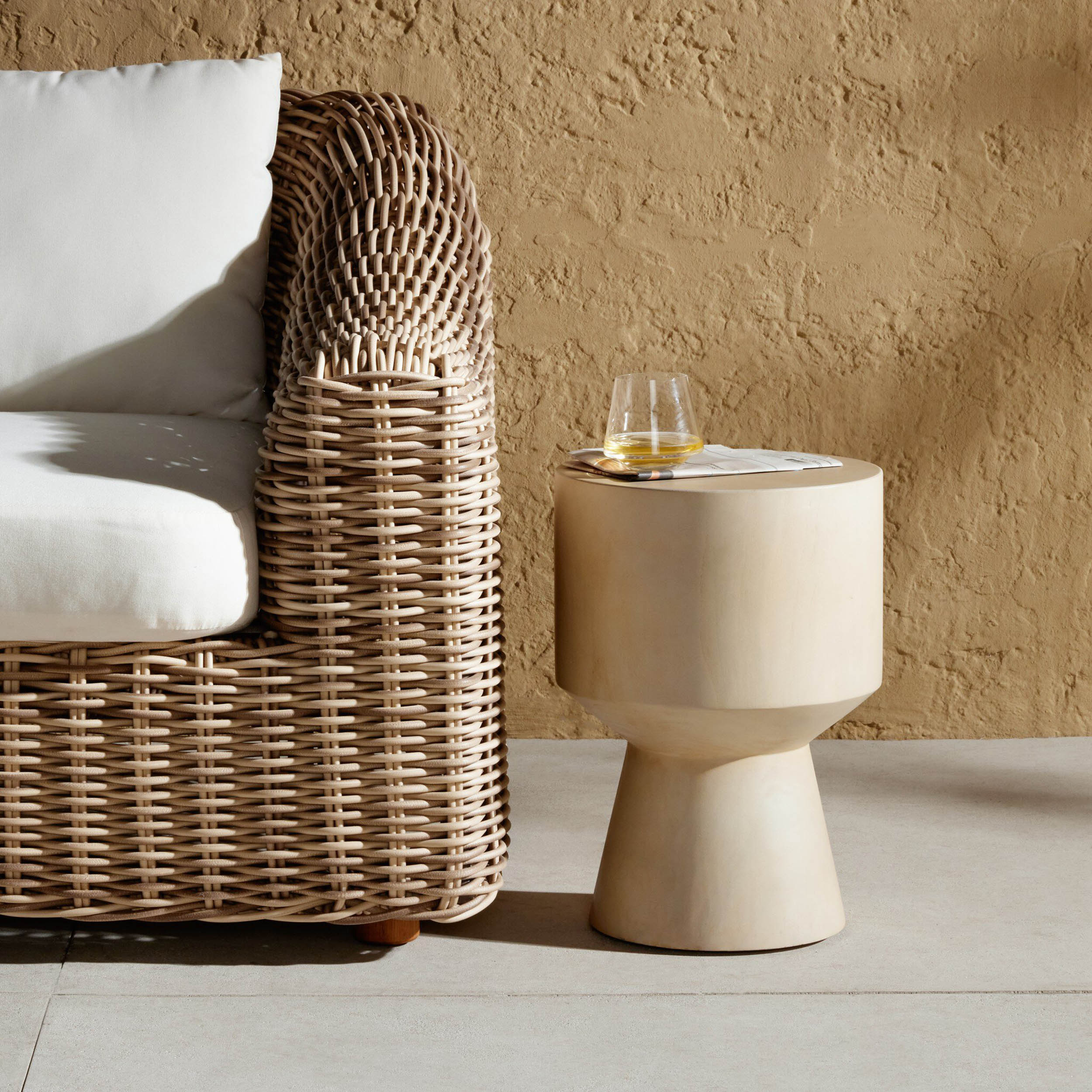 Jovie Outdoor End Table, Ivory Teak Root