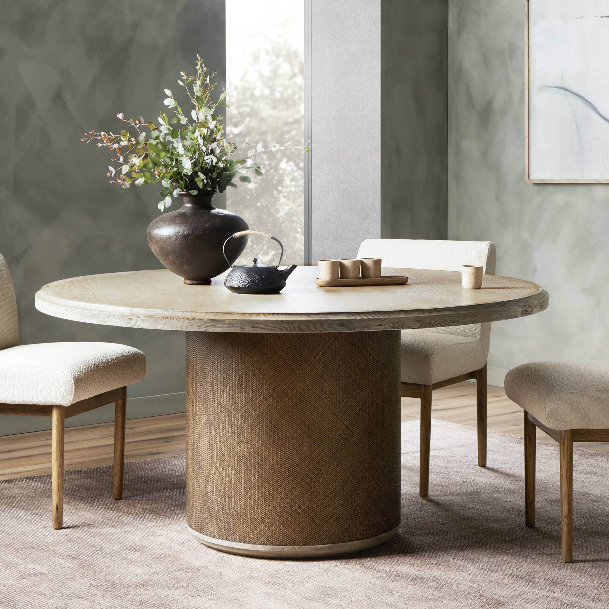 Kiara Round Dining Table, Weathered Blonde Oak Veneer