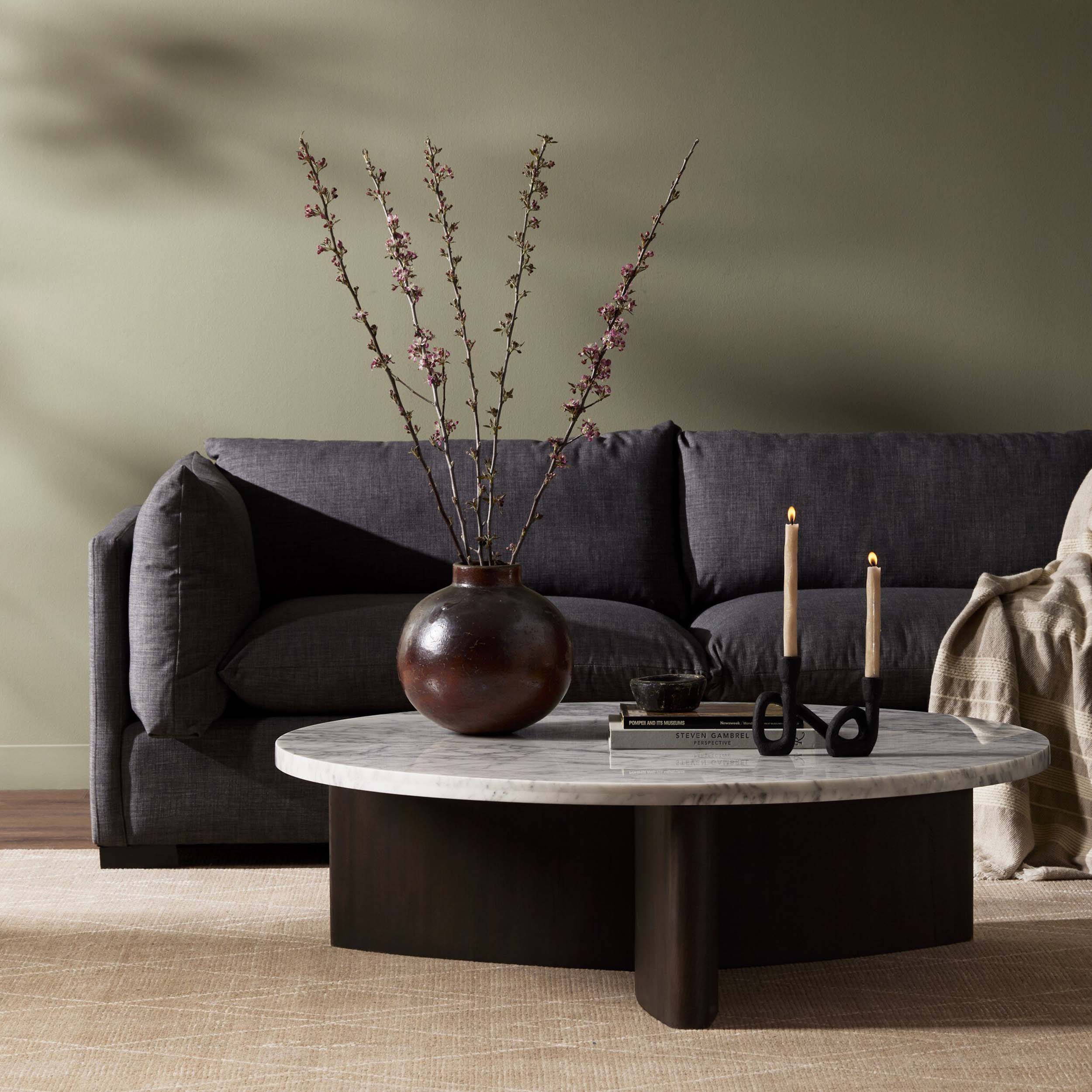 Toli Coffee Table, Italian White Marble, Smoked Black