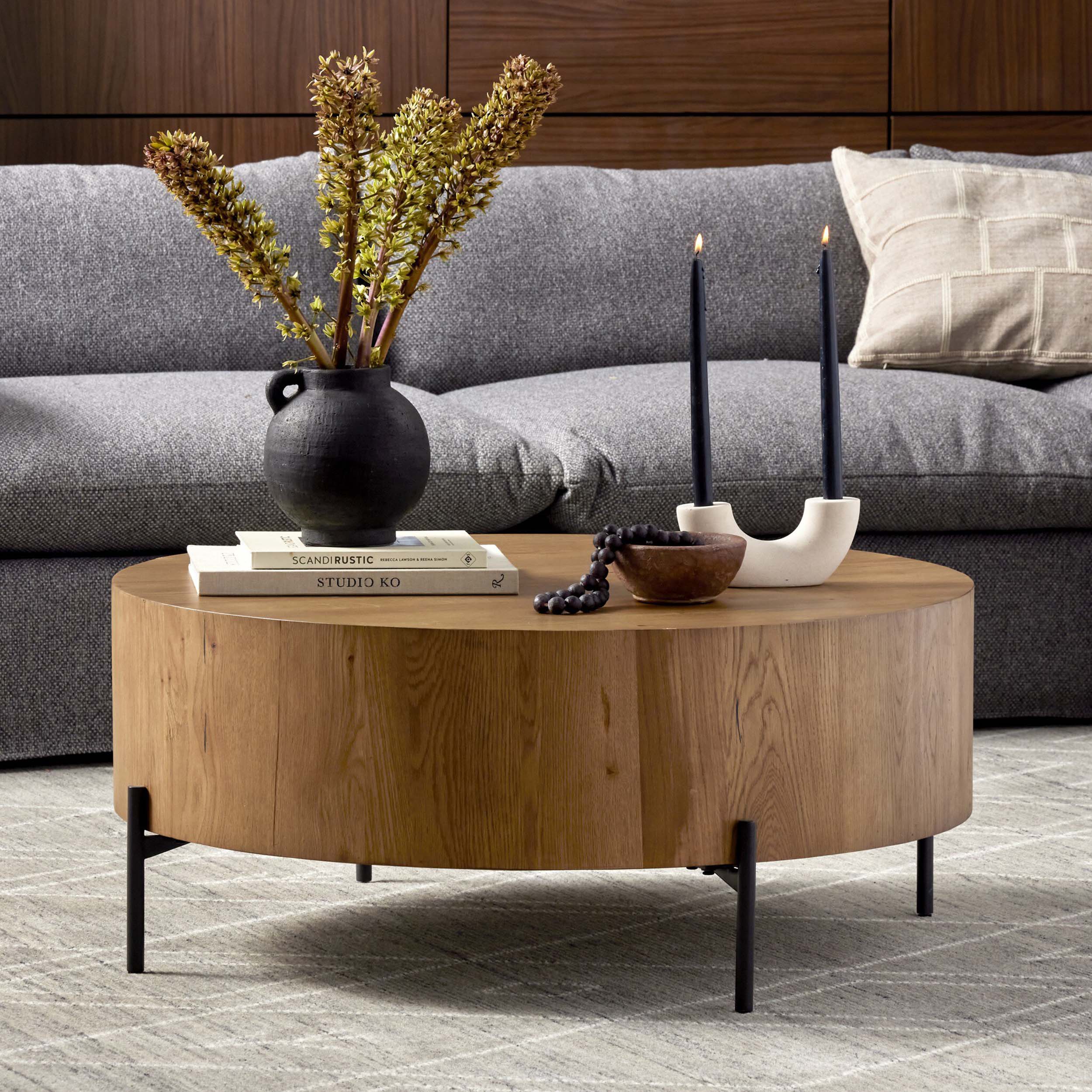 Eaton Drum Coffee Table, Amber Oak Resin