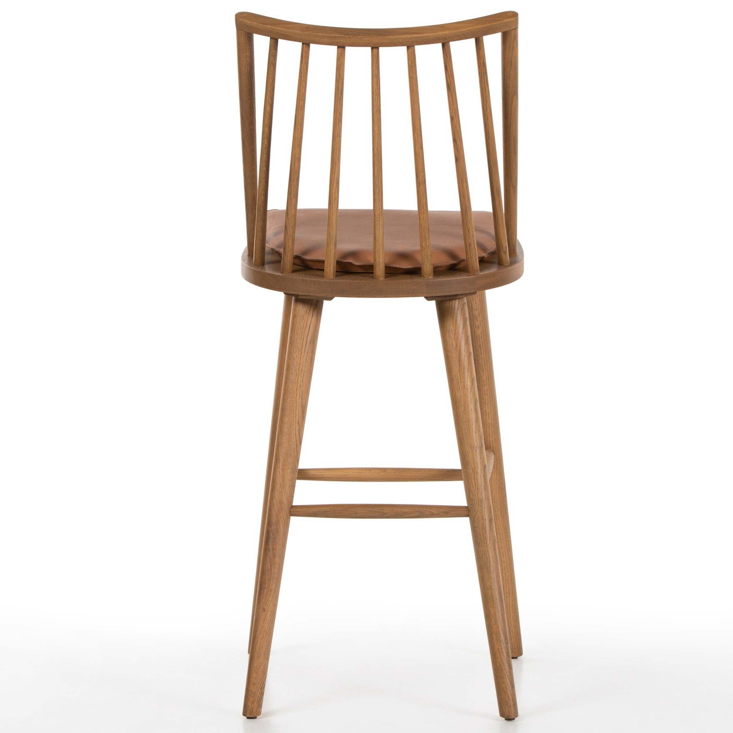 Lewis Windsor Bar + Counter Stool, Whiskey Saddle, Sandy Oak