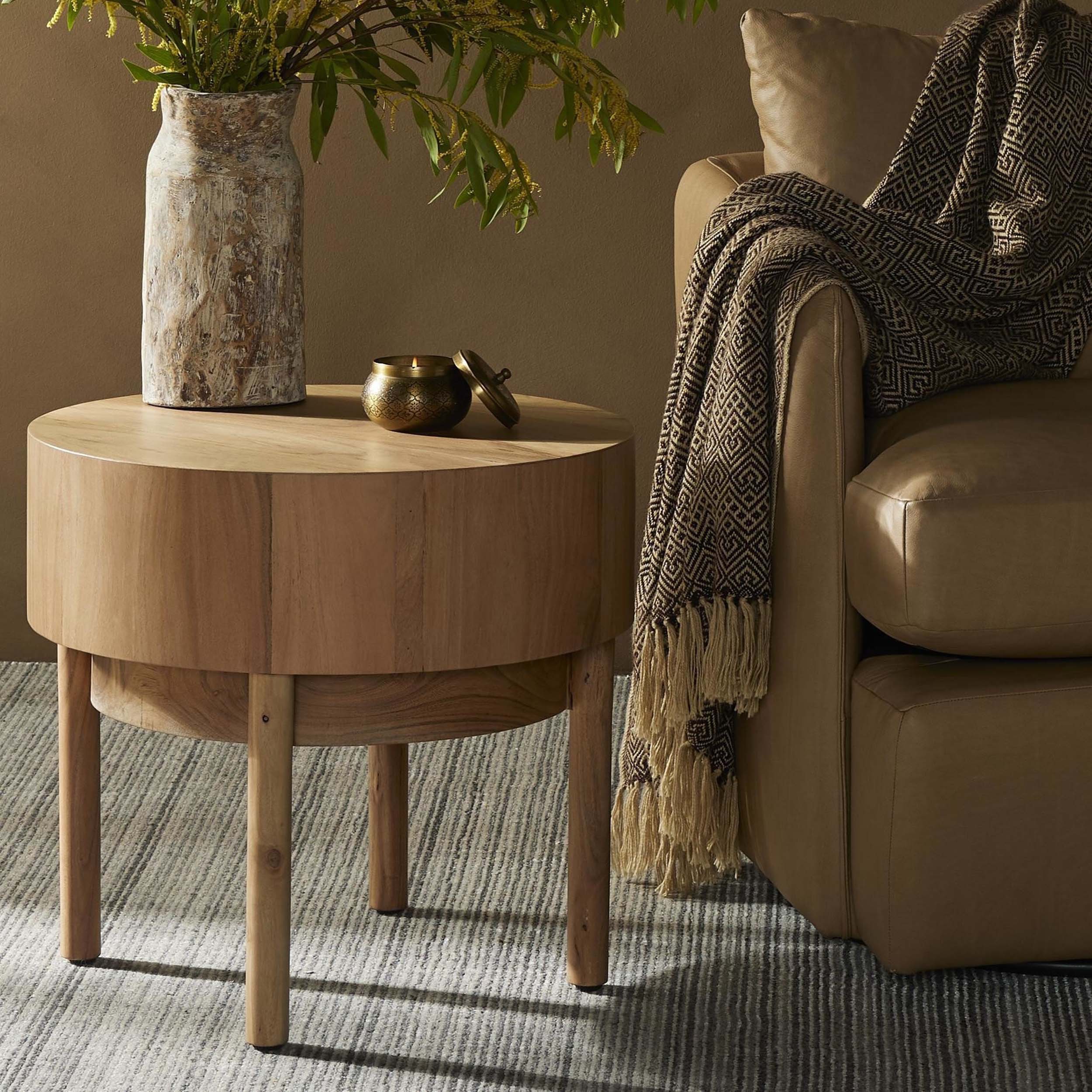 Atmore End Table, Natural Acacia Veneer