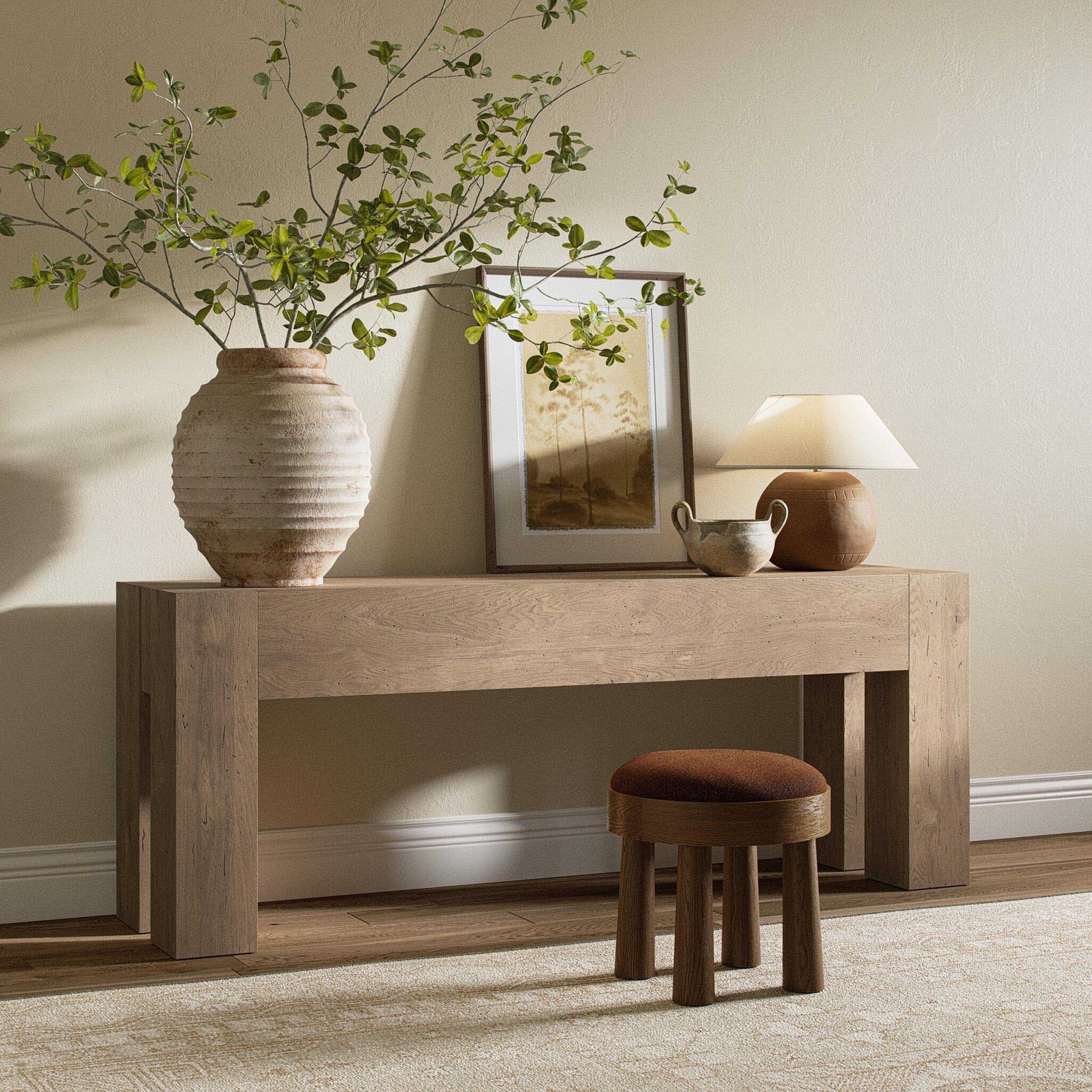 Abaso Console Table, Whitewash Rustic Wormwood Oak