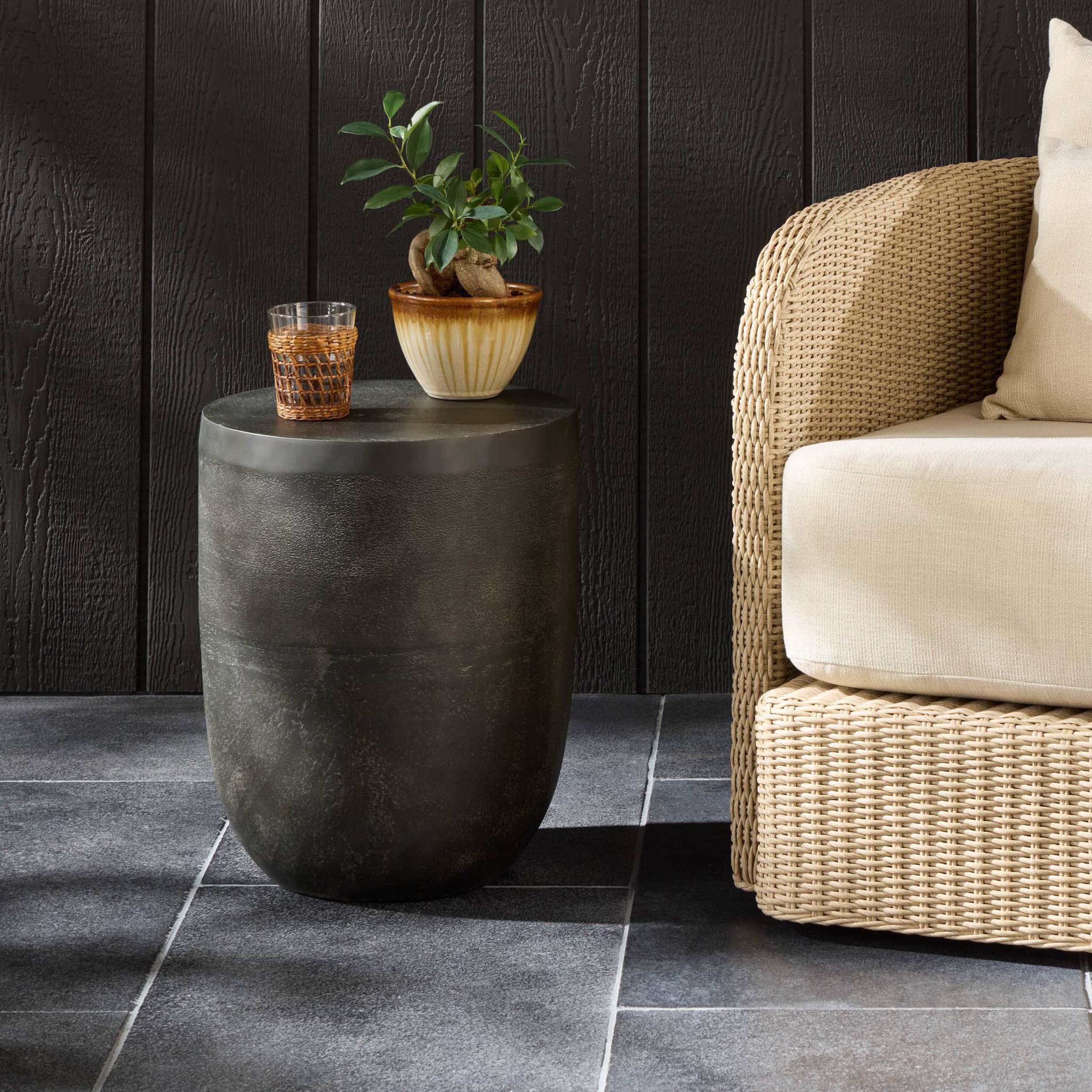 Basil Outdoor Drink Table, Aged Grey