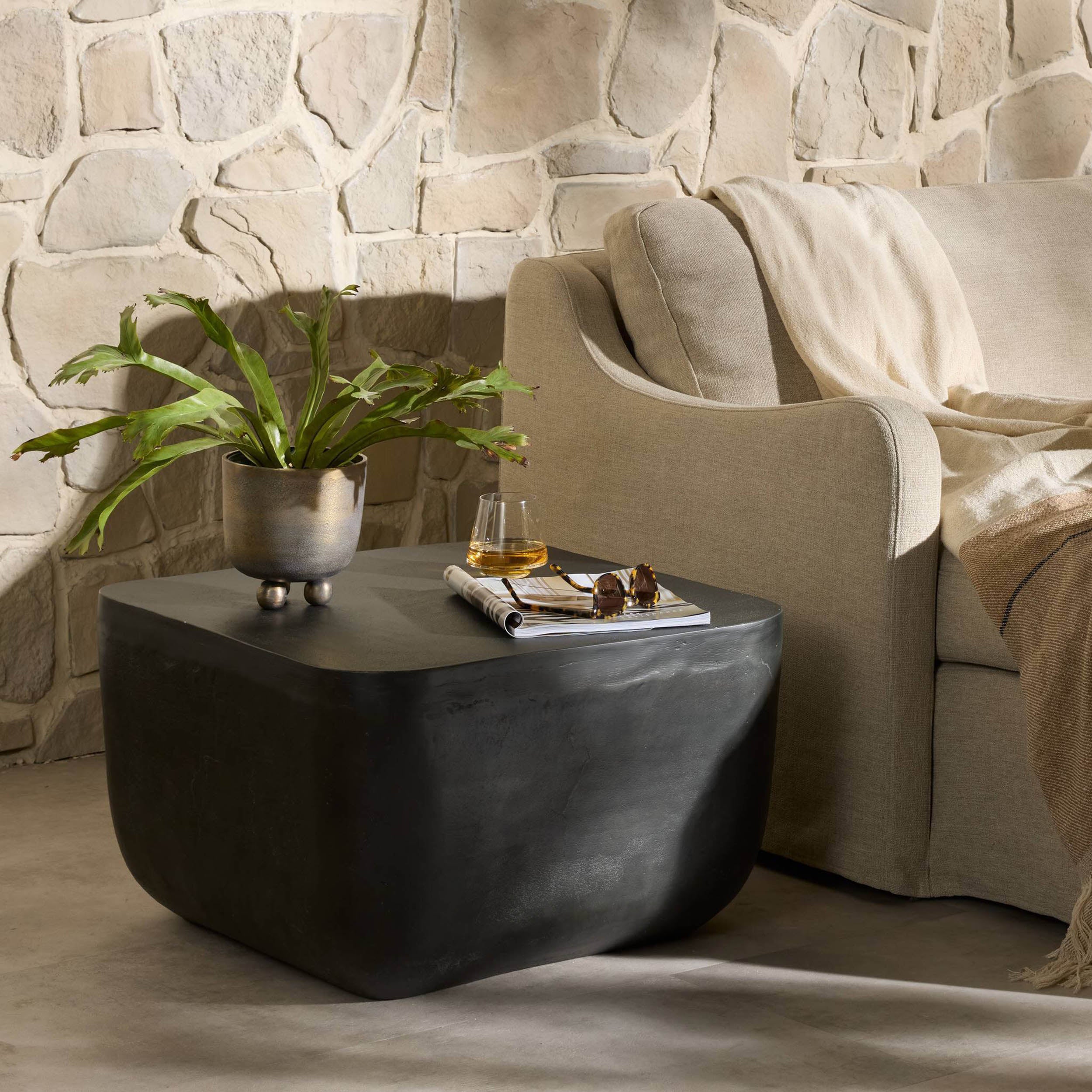 Basil Square Outdoor End Table, Aged Grey