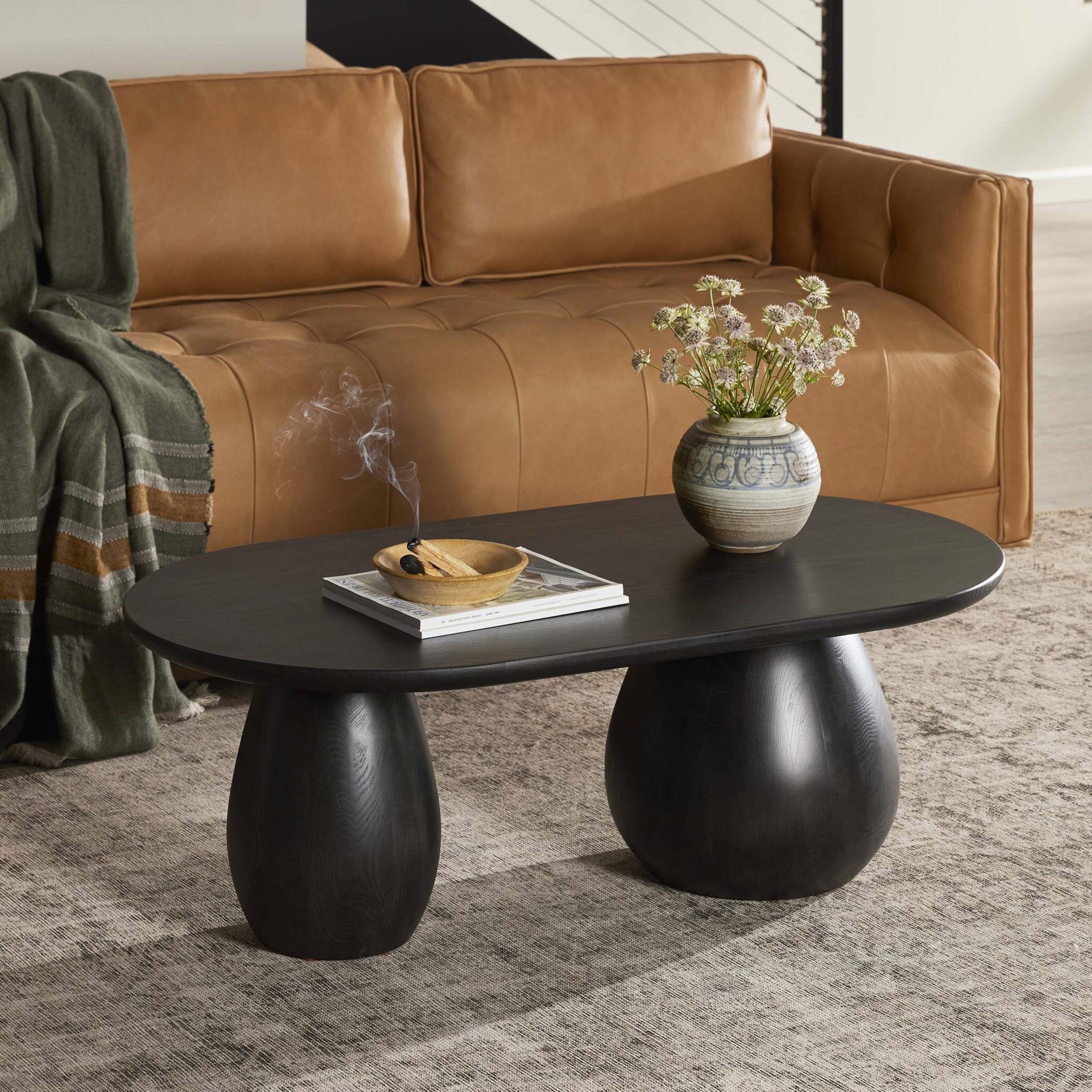 Merla Wood Coffee Table, Black Wash Ash Veneer