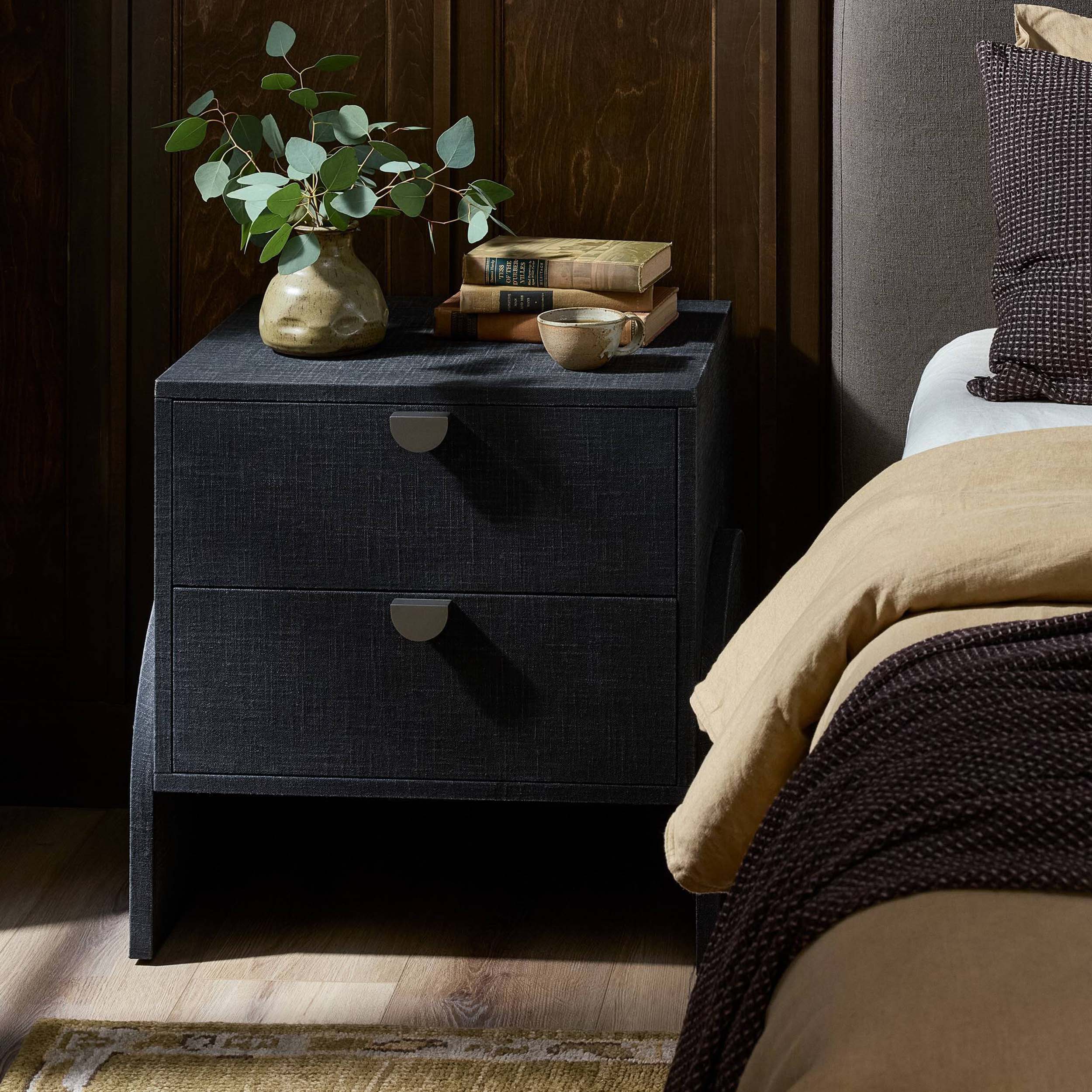 Cressida Nightstand, Black Linen