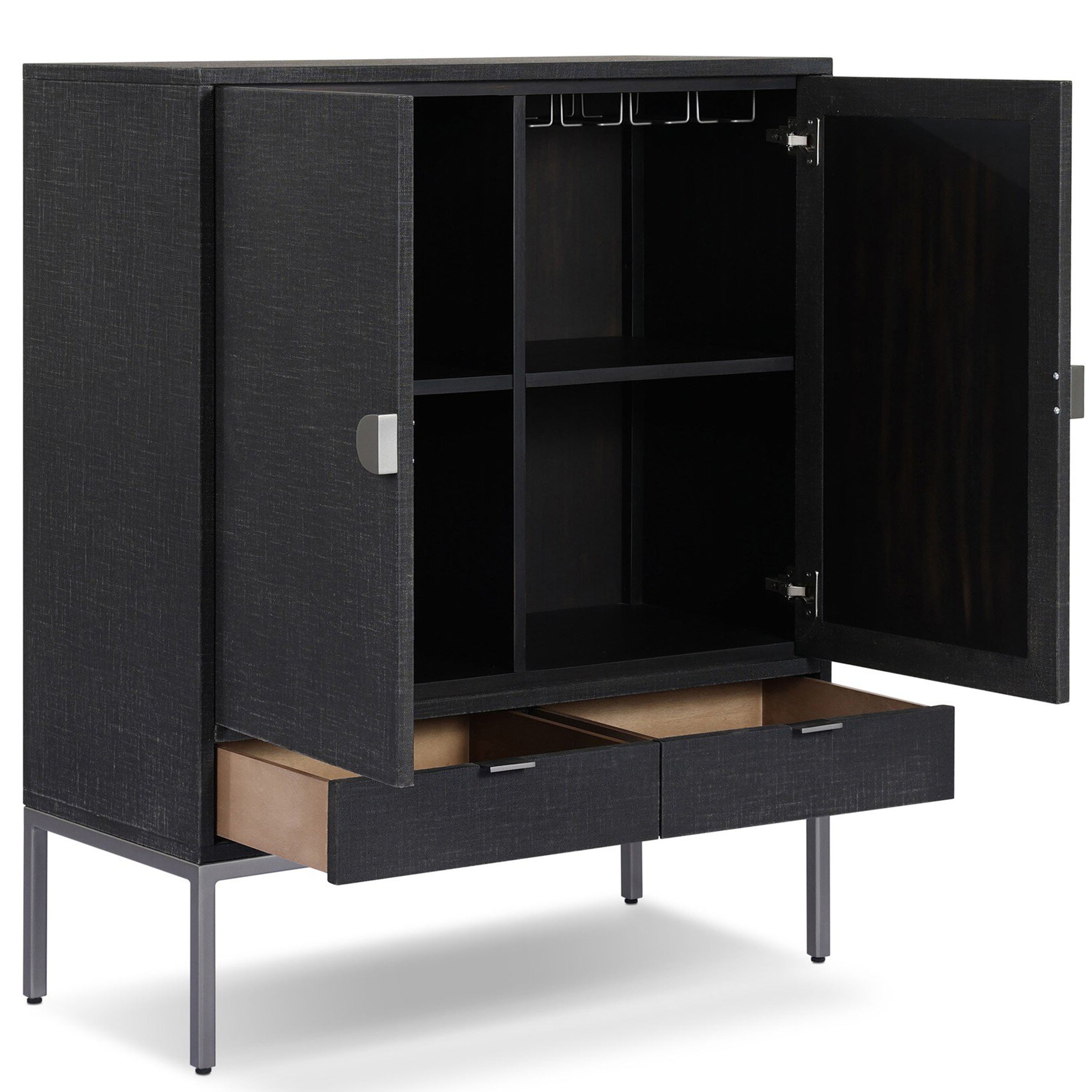Cressida Bar Cabinet, Black Linen