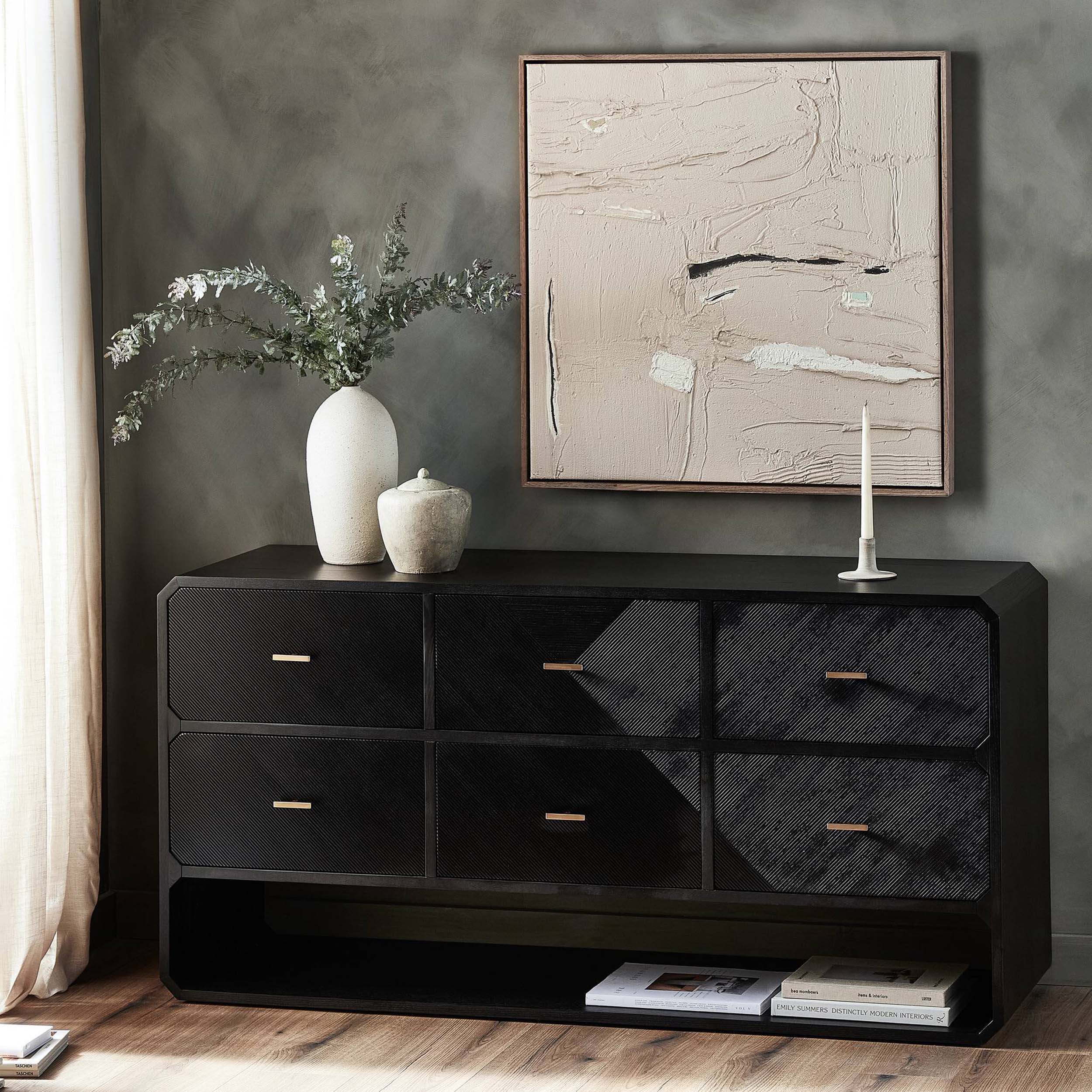 Caspian 6 Drawer Dresser, Black Ash