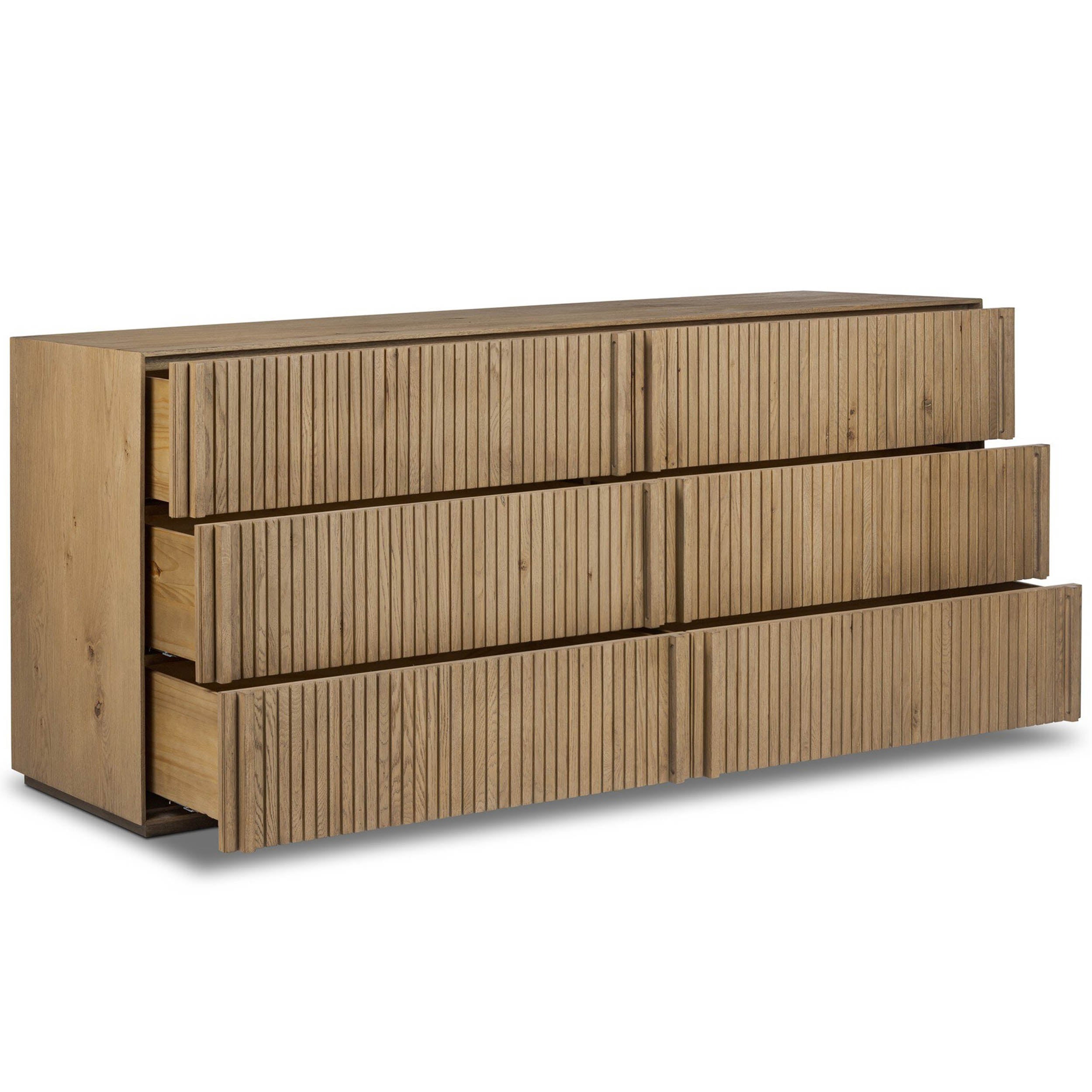 Leo 6 Drawer Dresser, Rustic Light Natural Oak