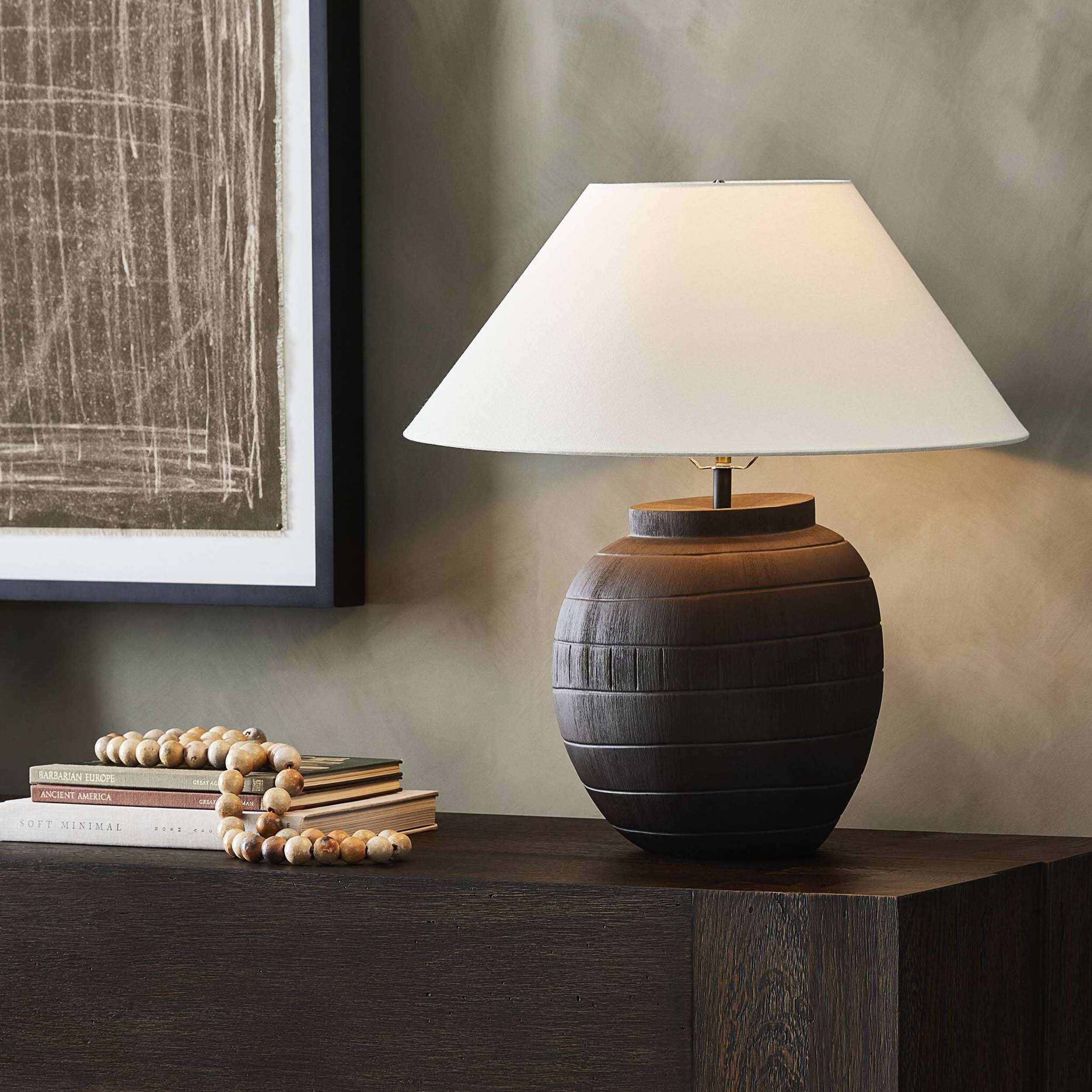 Muji Table Lamp, Textured Matte Black Porcelain Ceramic