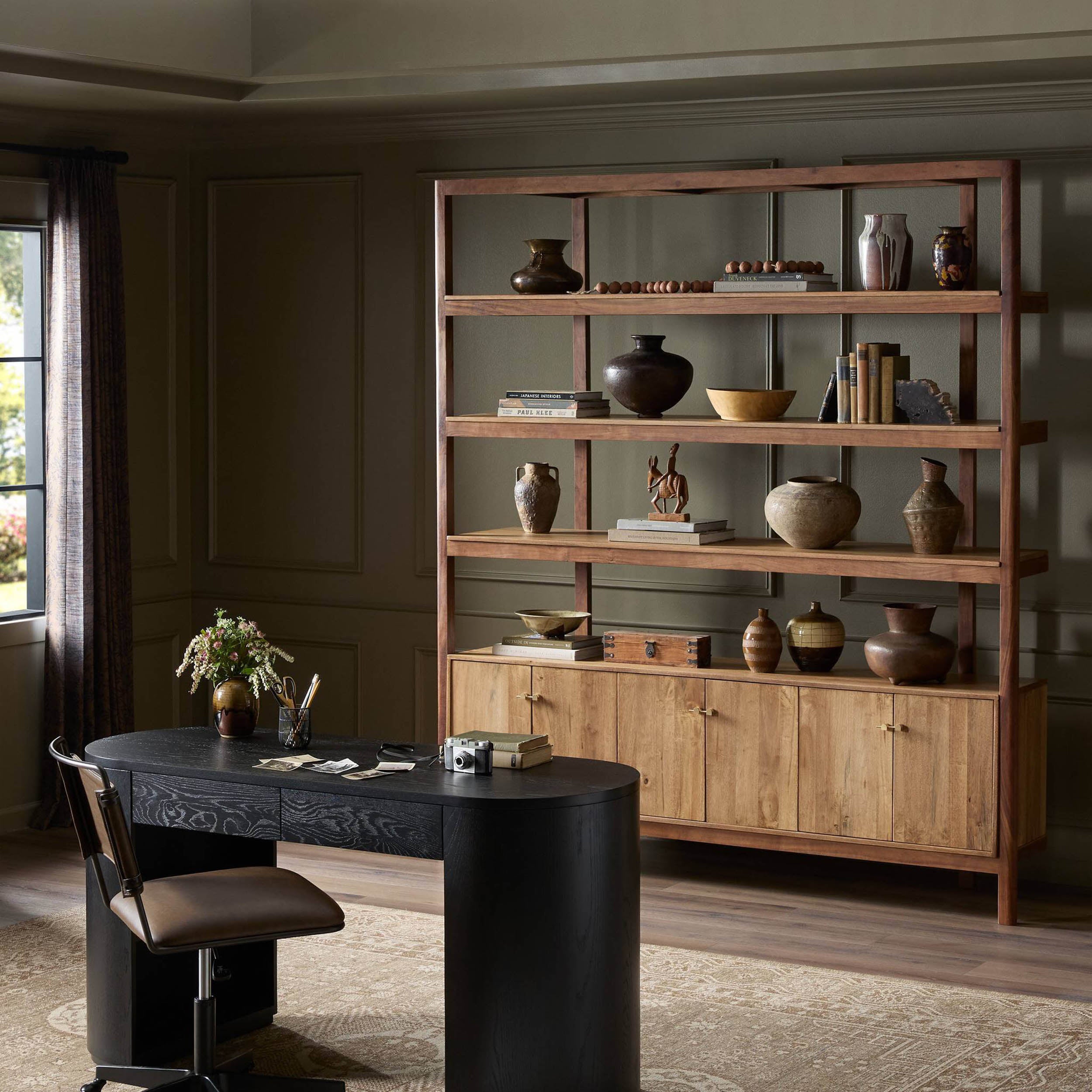 Reza Wide Bookcase, Toasted Acacia