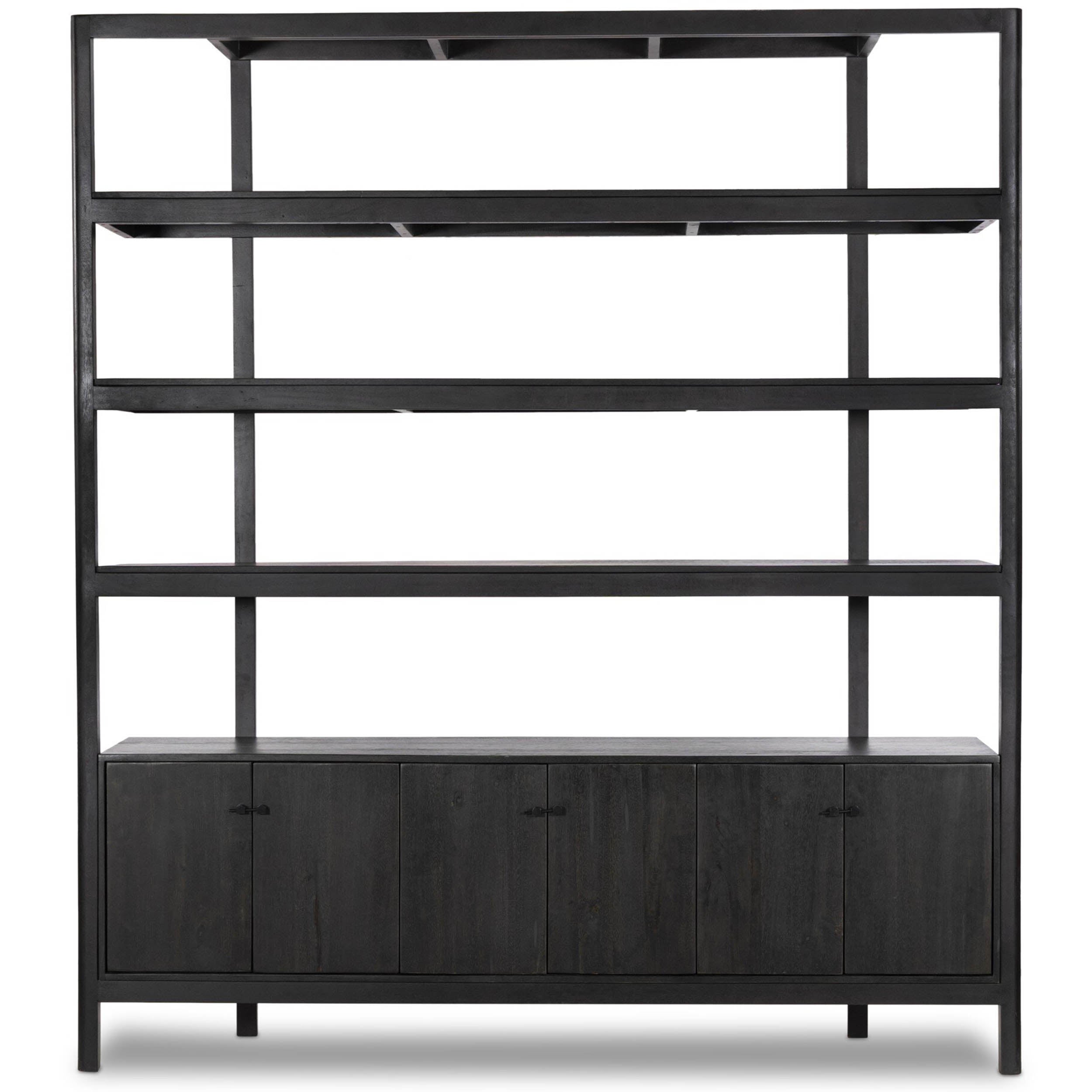 Reza Wide Bookcase, Worn Black Acacia