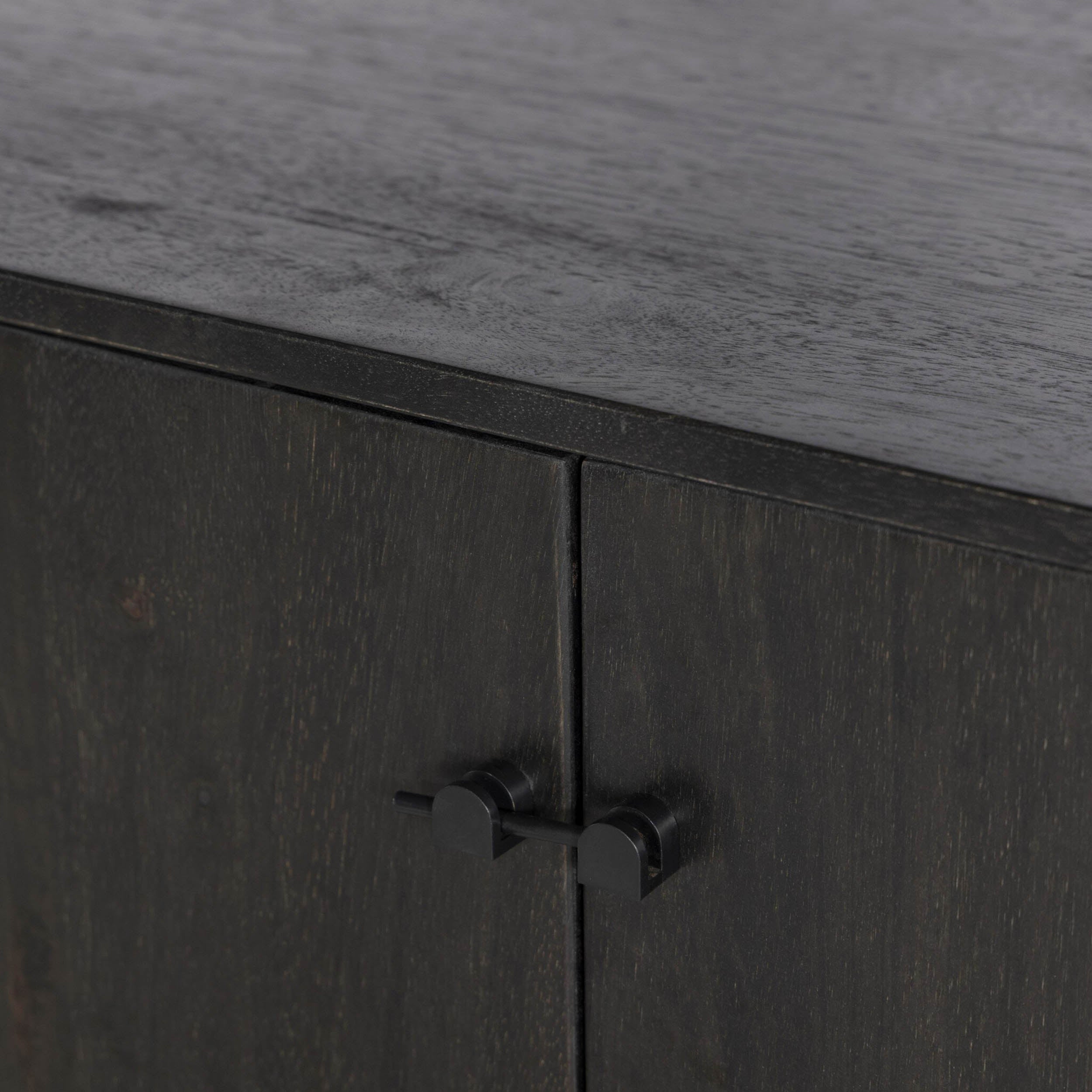 Reza Wide Bookcase, Worn Black Acacia