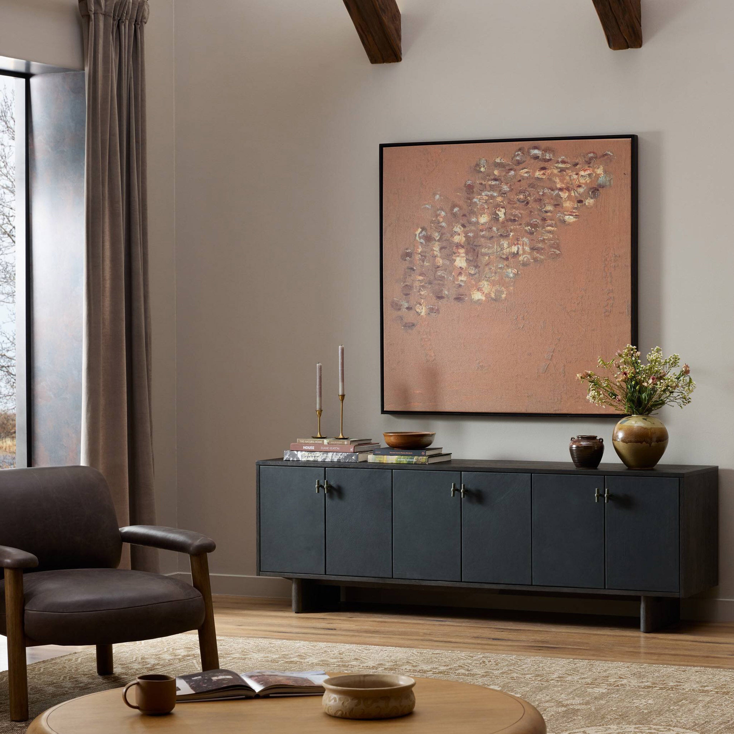 Posada Media Console, Worn Black Oak Veneer