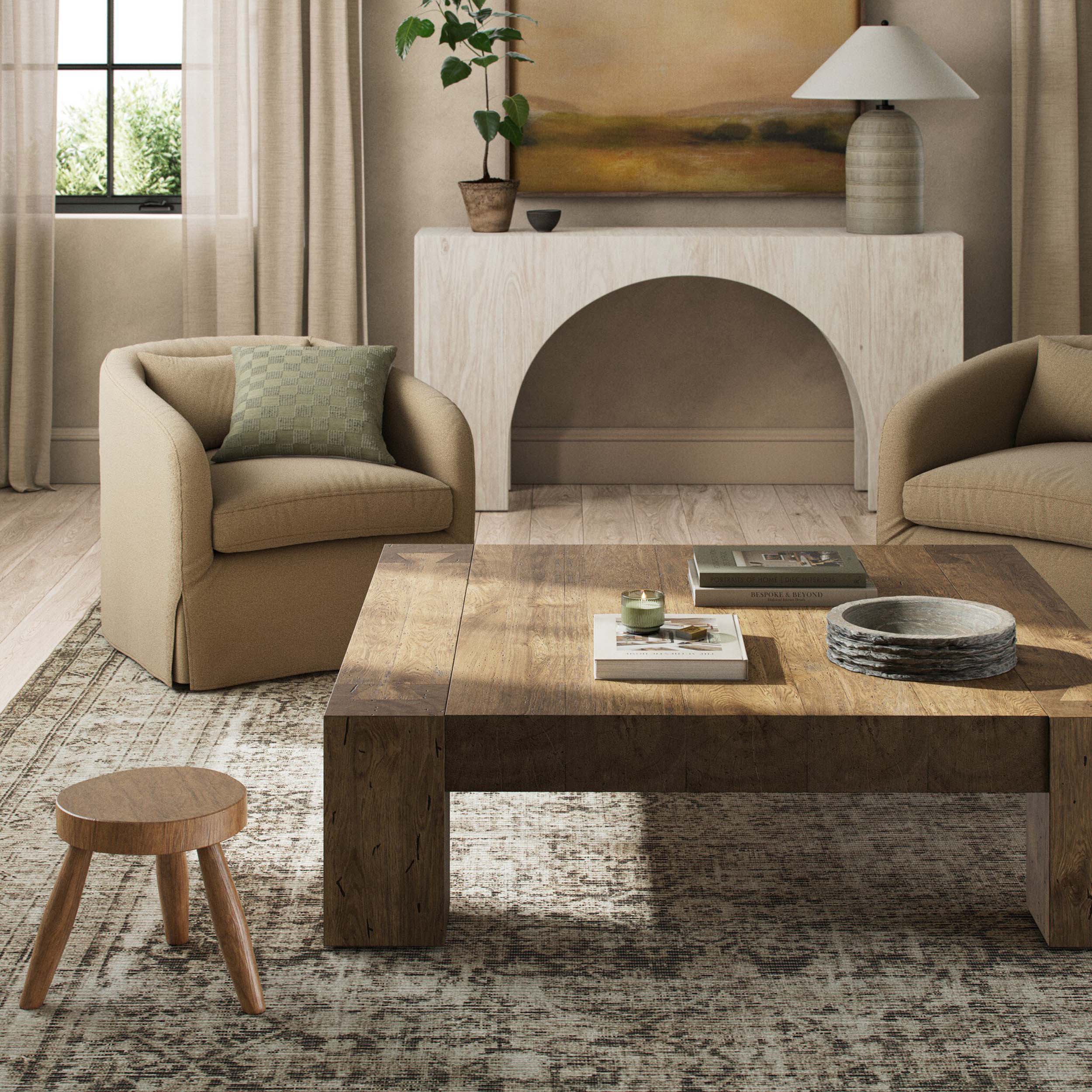 Abaso Coffee Table, Rustic Wormwood Oak