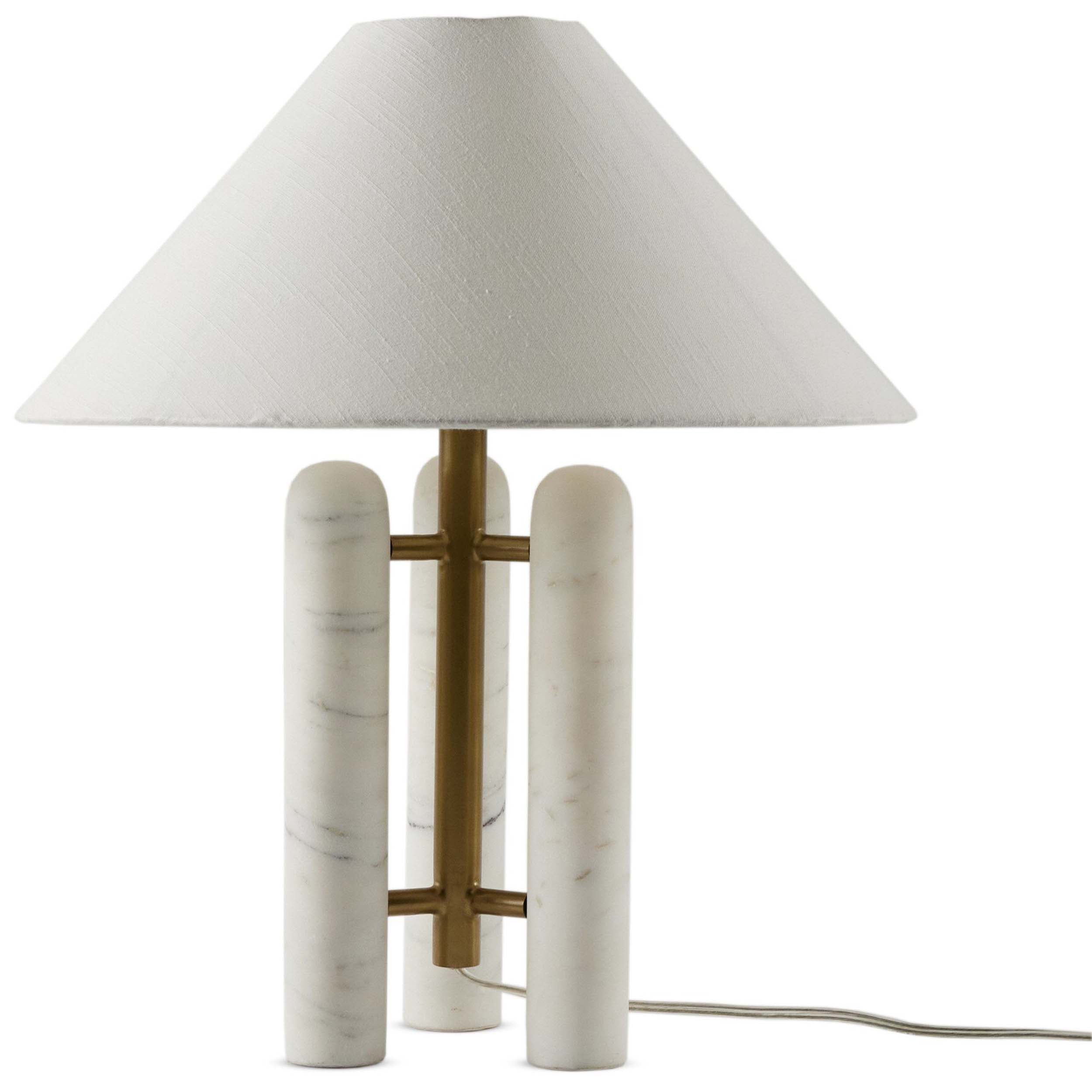 Medici Table Lamp, Charcoal and White Marble, White Silk