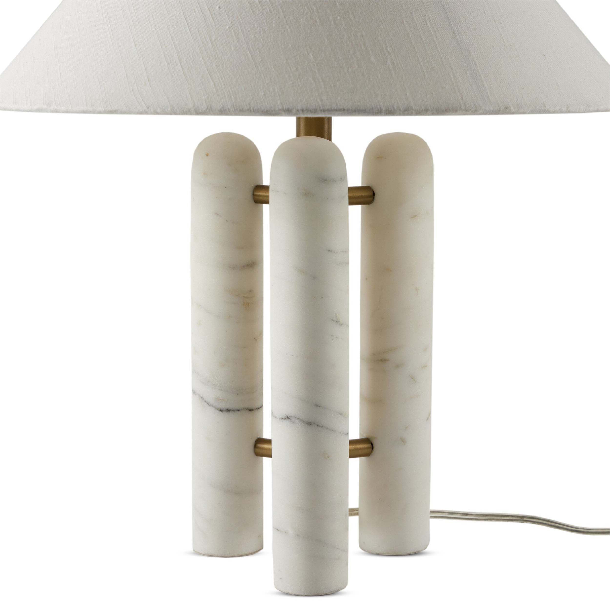 Medici Table Lamp, Charcoal and White Marble, White Silk