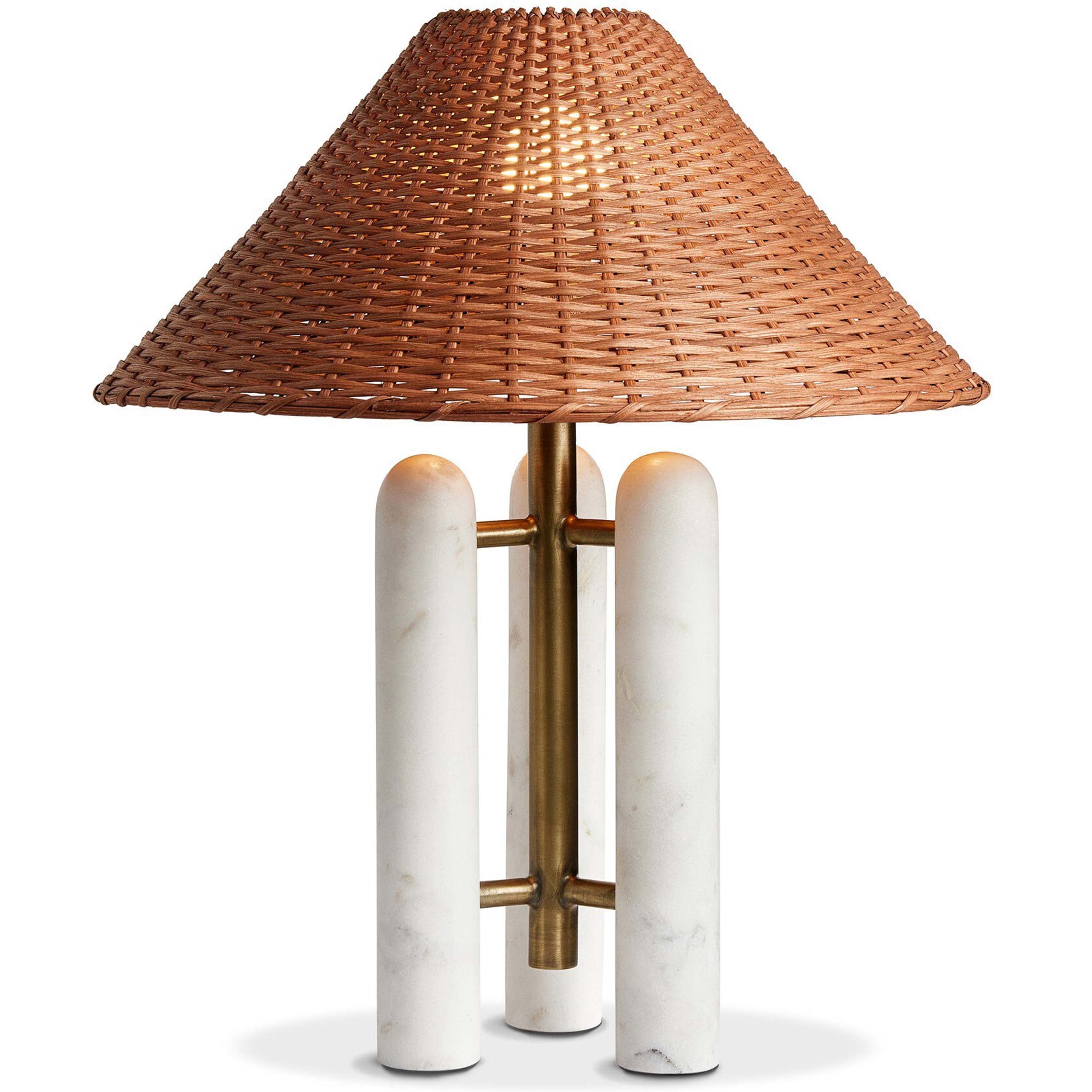 Medici Table Lamp, Charcoal and White Marble, Brown Rattan