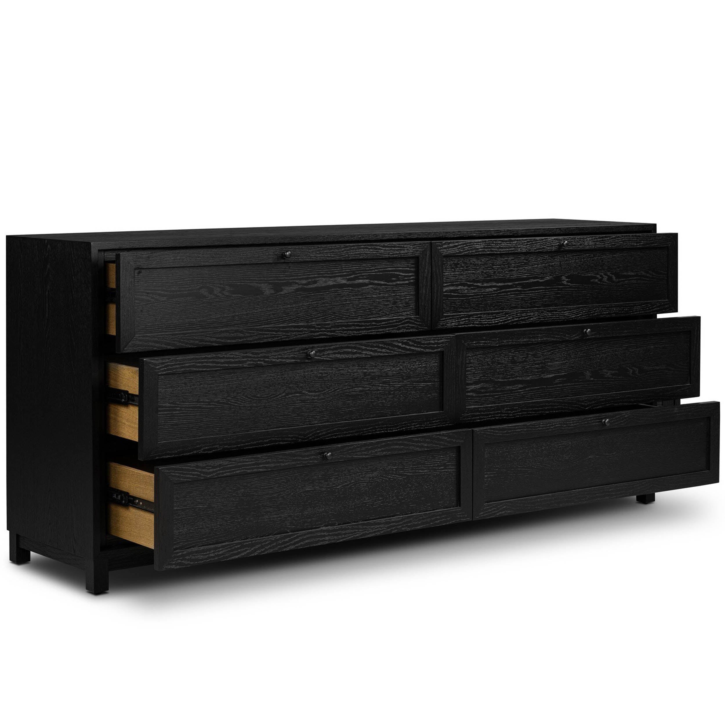 Millie 6 Drawer Dresser, Drifted Matte Black Veneer