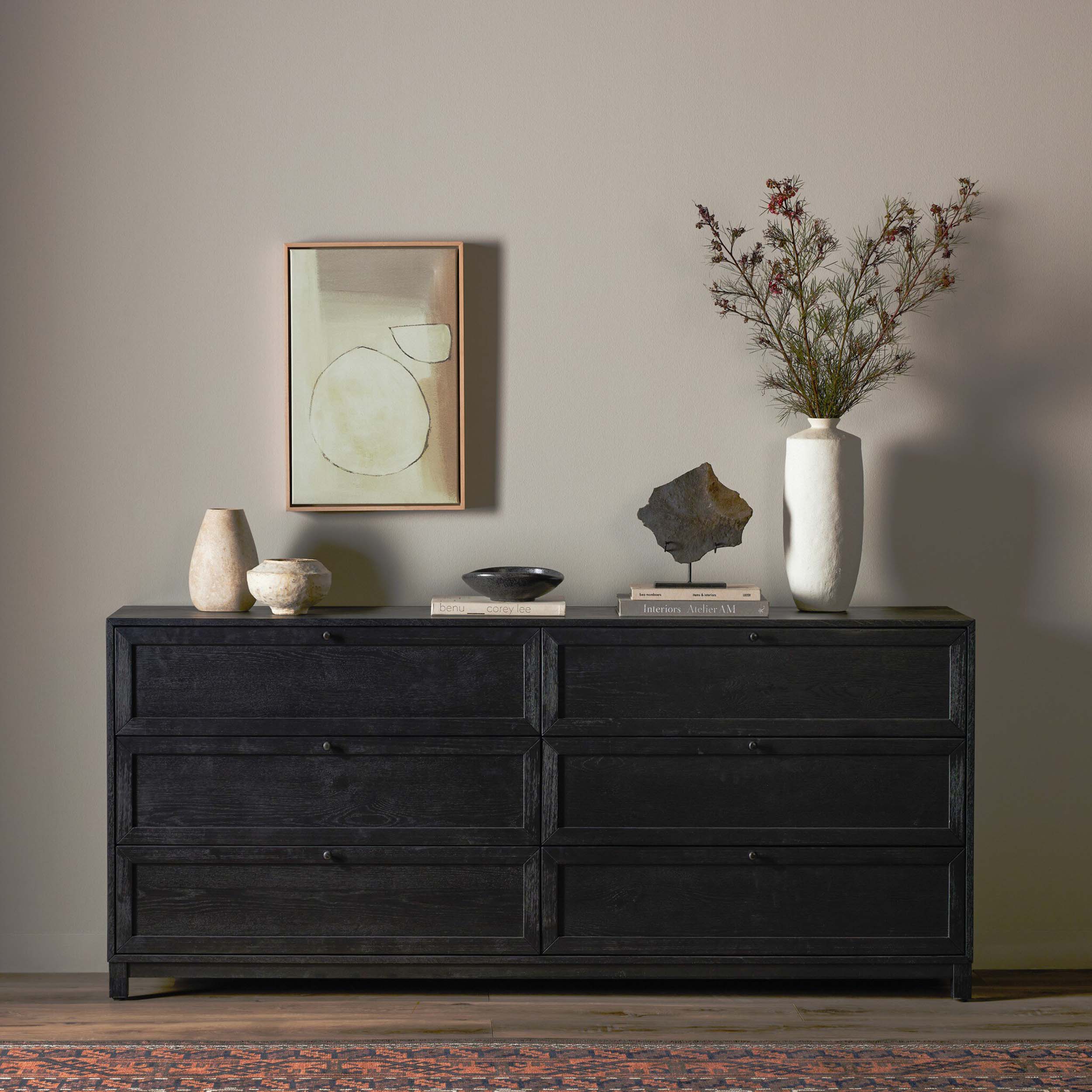 Millie 6 Drawer Dresser, Drifted Matte Black Veneer