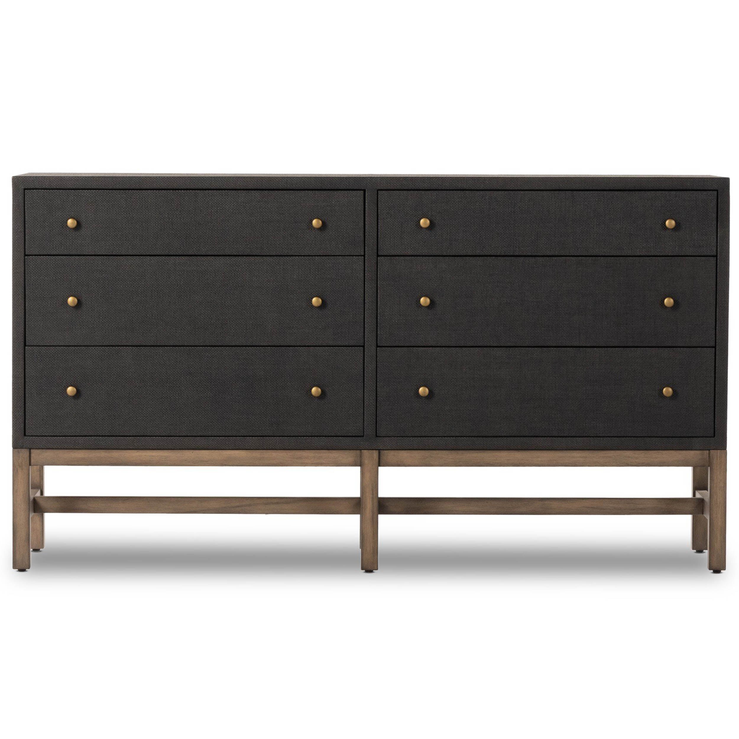 Fiona 6 Drawer Dresser, Black Raffia