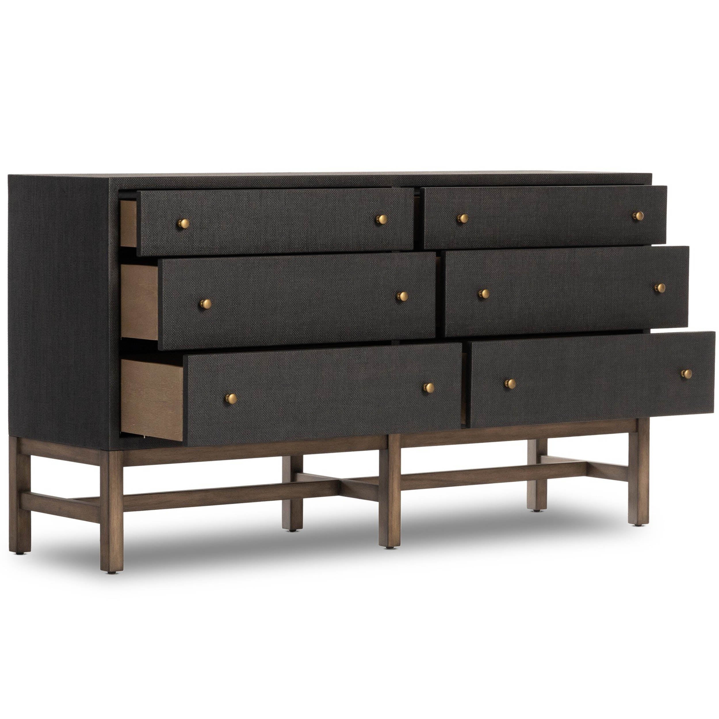 Fiona 6 Drawer Dresser, Black Raffia