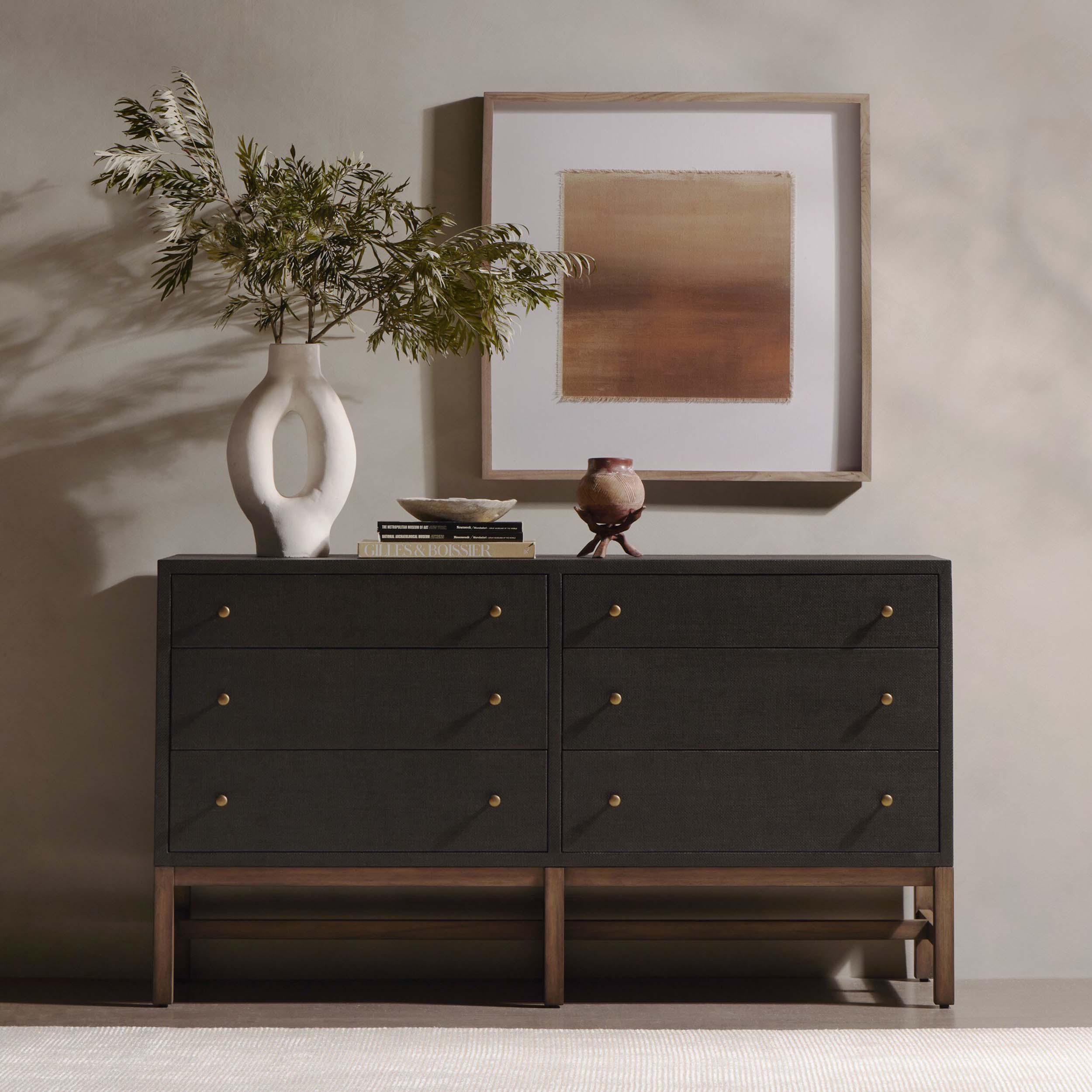 Fiona 6 Drawer Dresser, Black Raffia