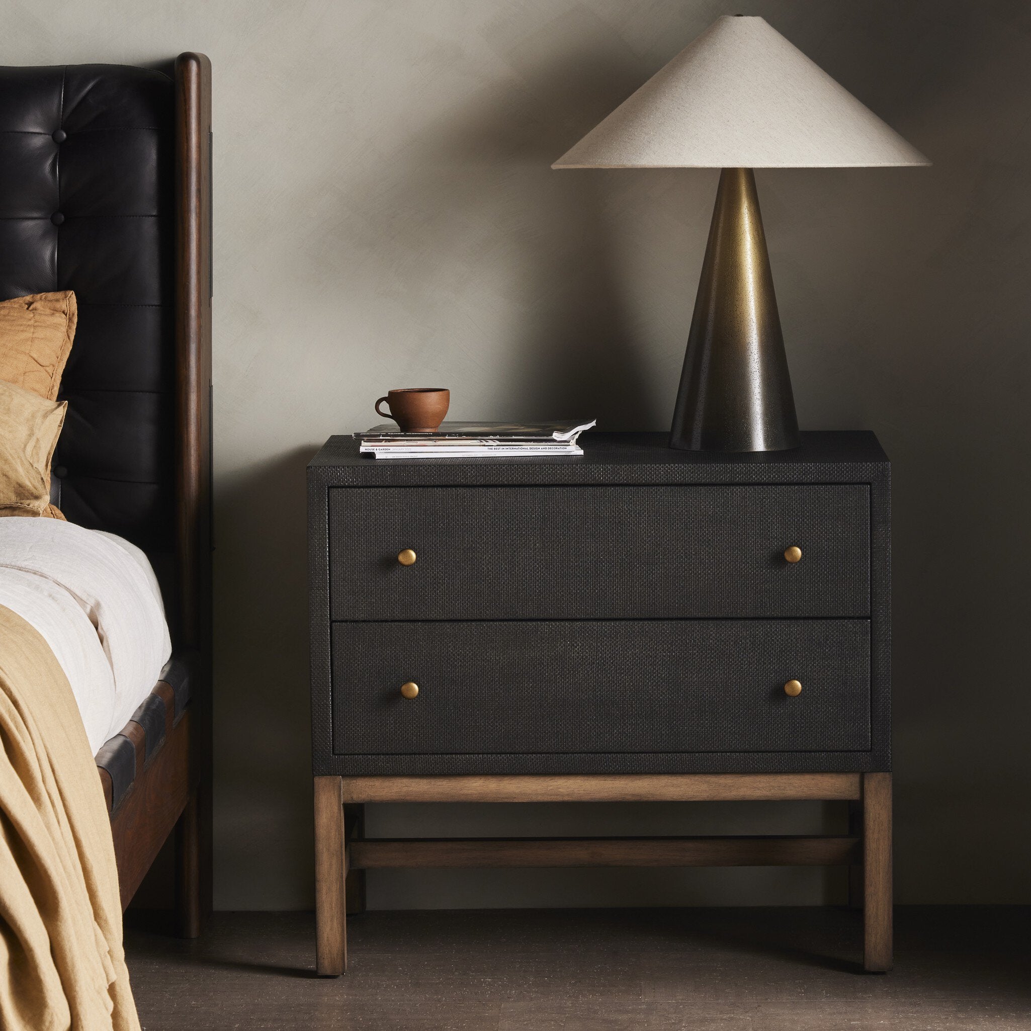 Fiona Nightstand, Black Raffia