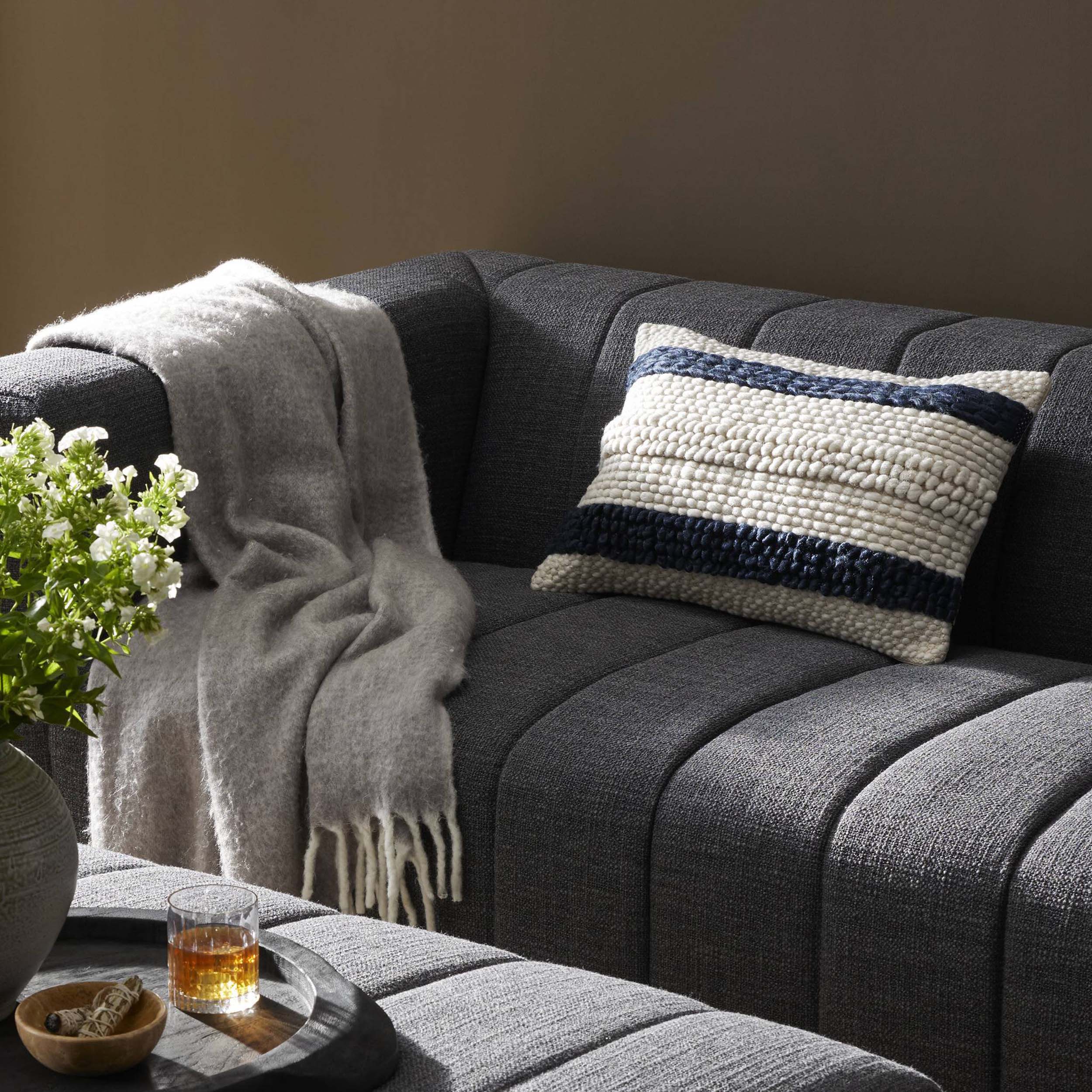 Textured Stripe Pillow, Navy, Natural
