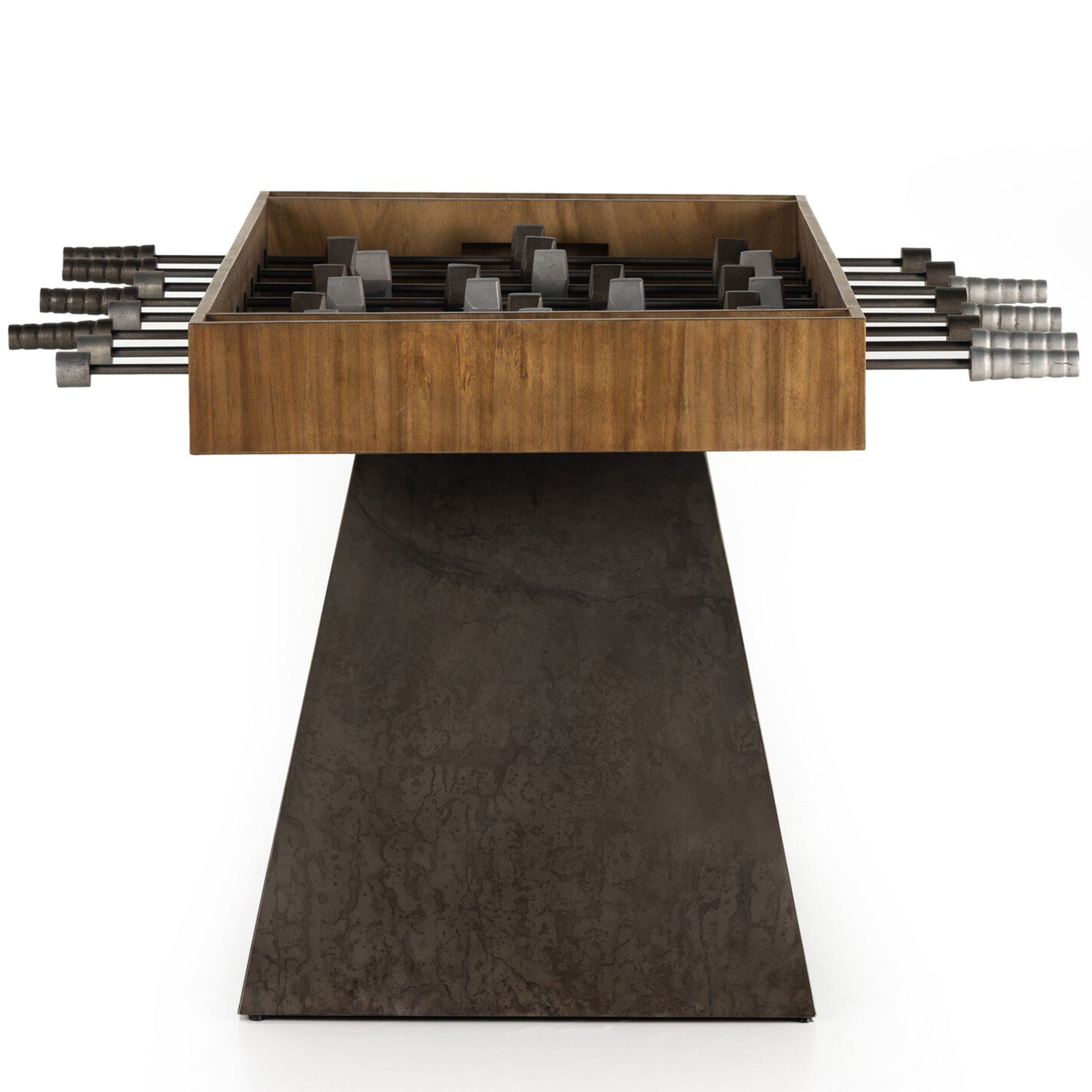 Foosball Table, Aged Grey Steel, Natural Brown Guanacaste