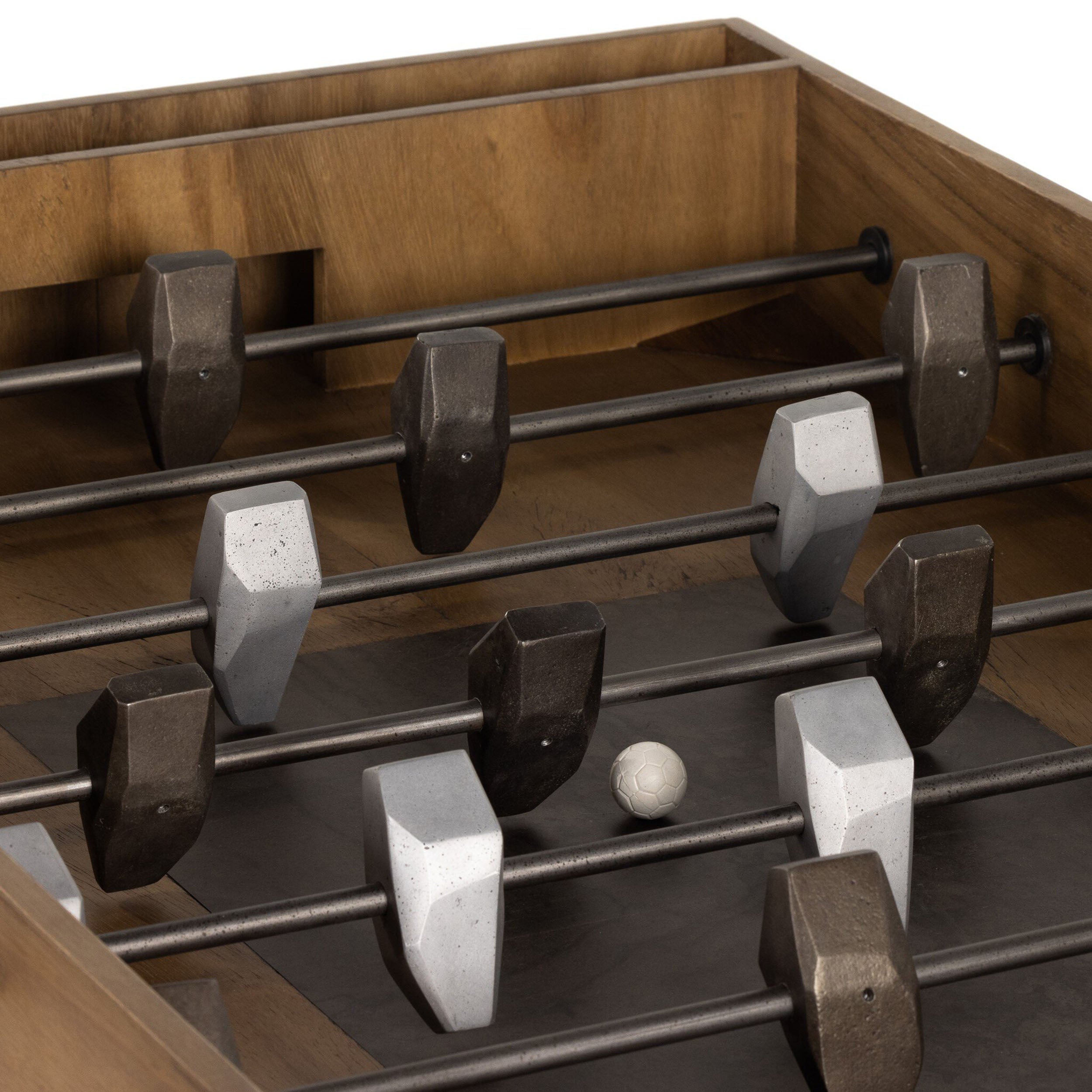 Foosball Table, Aged Grey Steel, Natural Brown Guanacaste