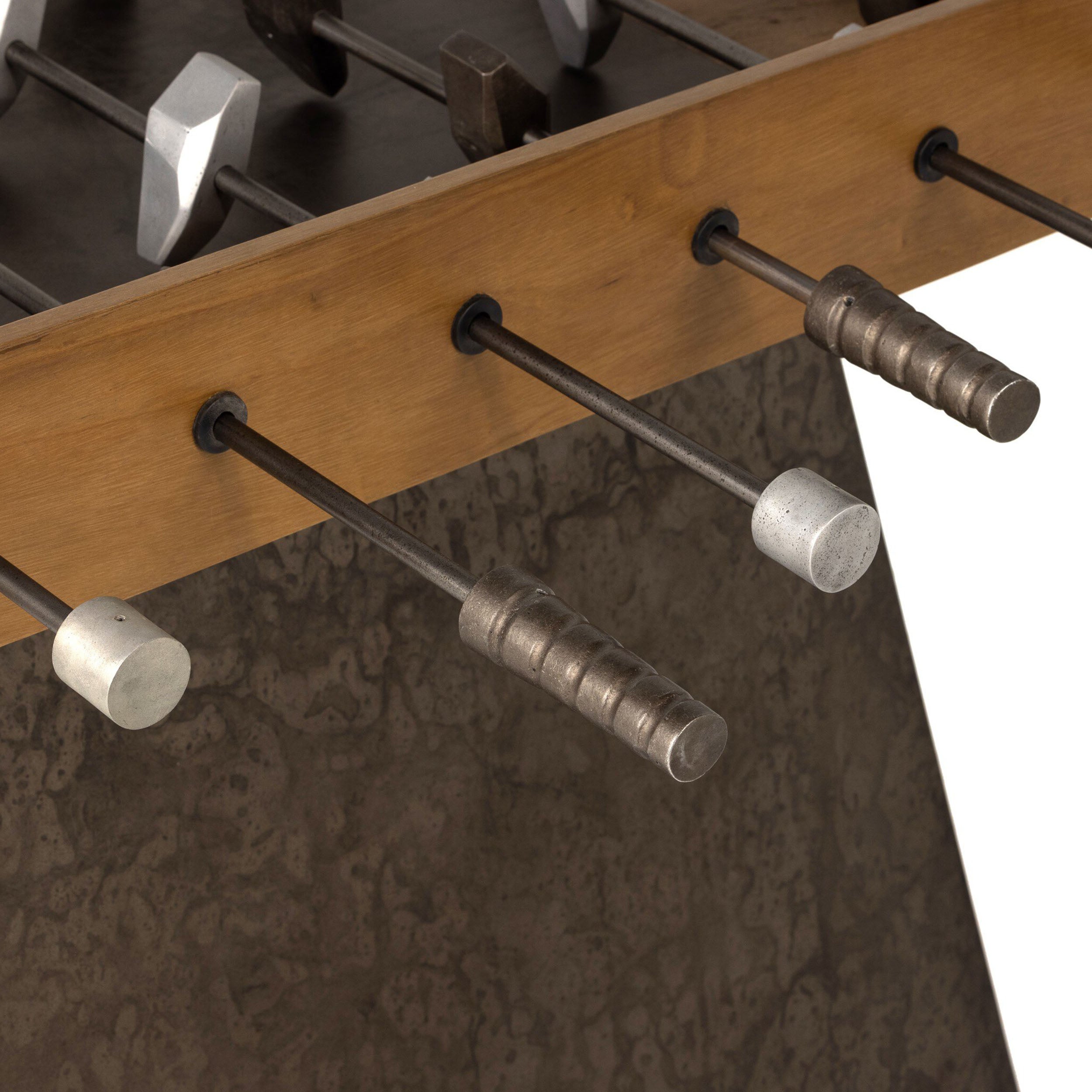 Foosball Table, Aged Grey Steel, Natural Brown Guanacaste