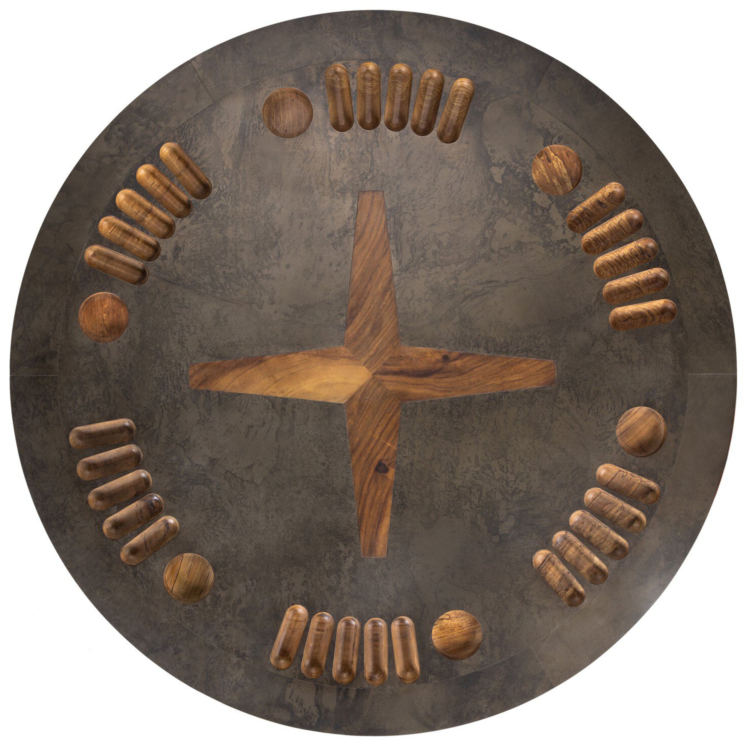 Poker Table, Aged Metal, Natural Brown Guanacaste