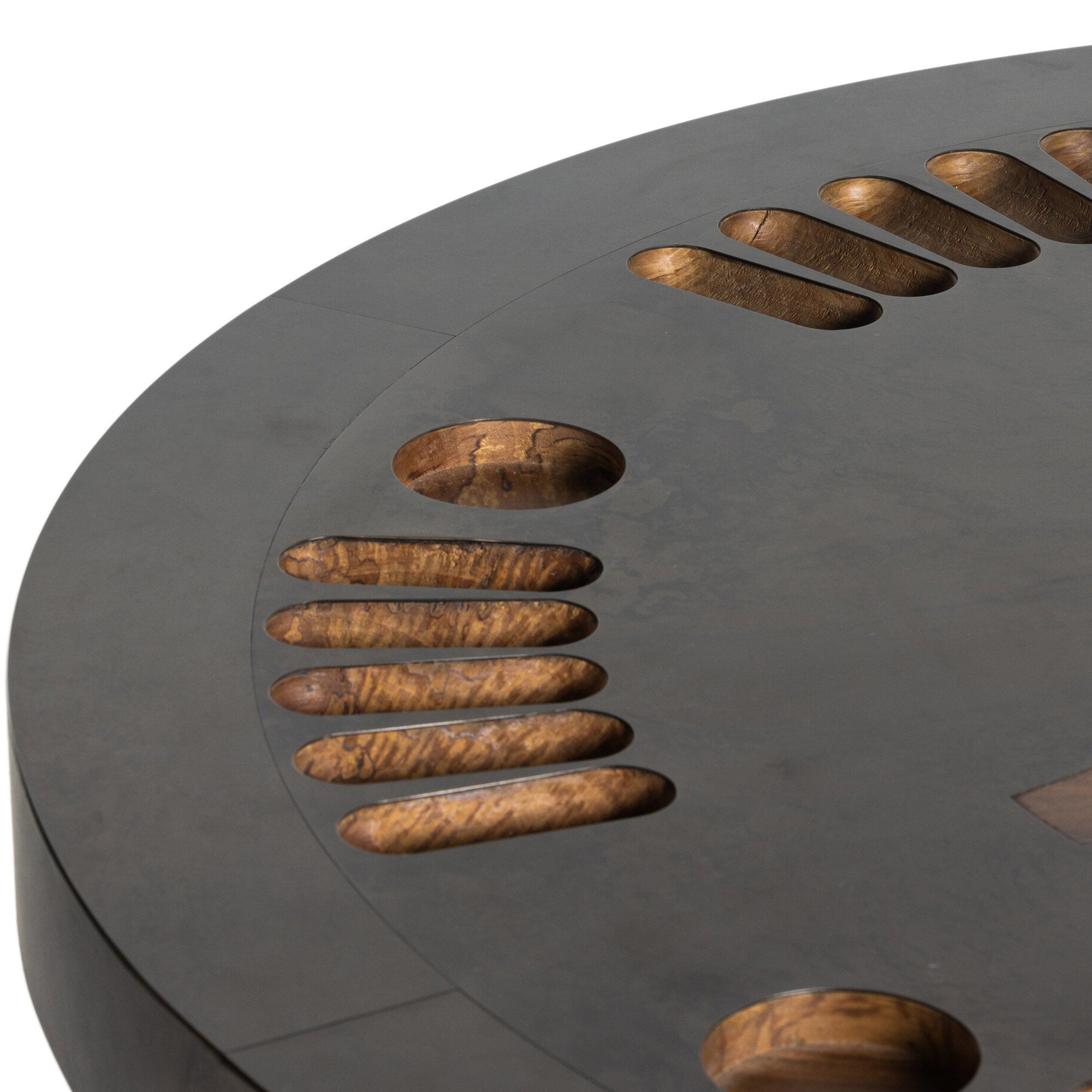 Poker Table, Aged Metal, Natural Brown Guanacaste