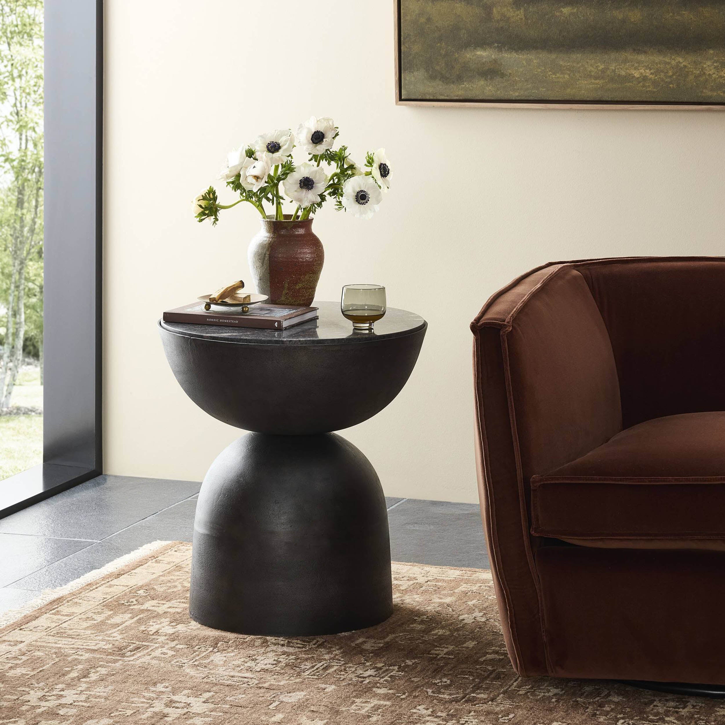Corbett End Table, Polished Black Marble