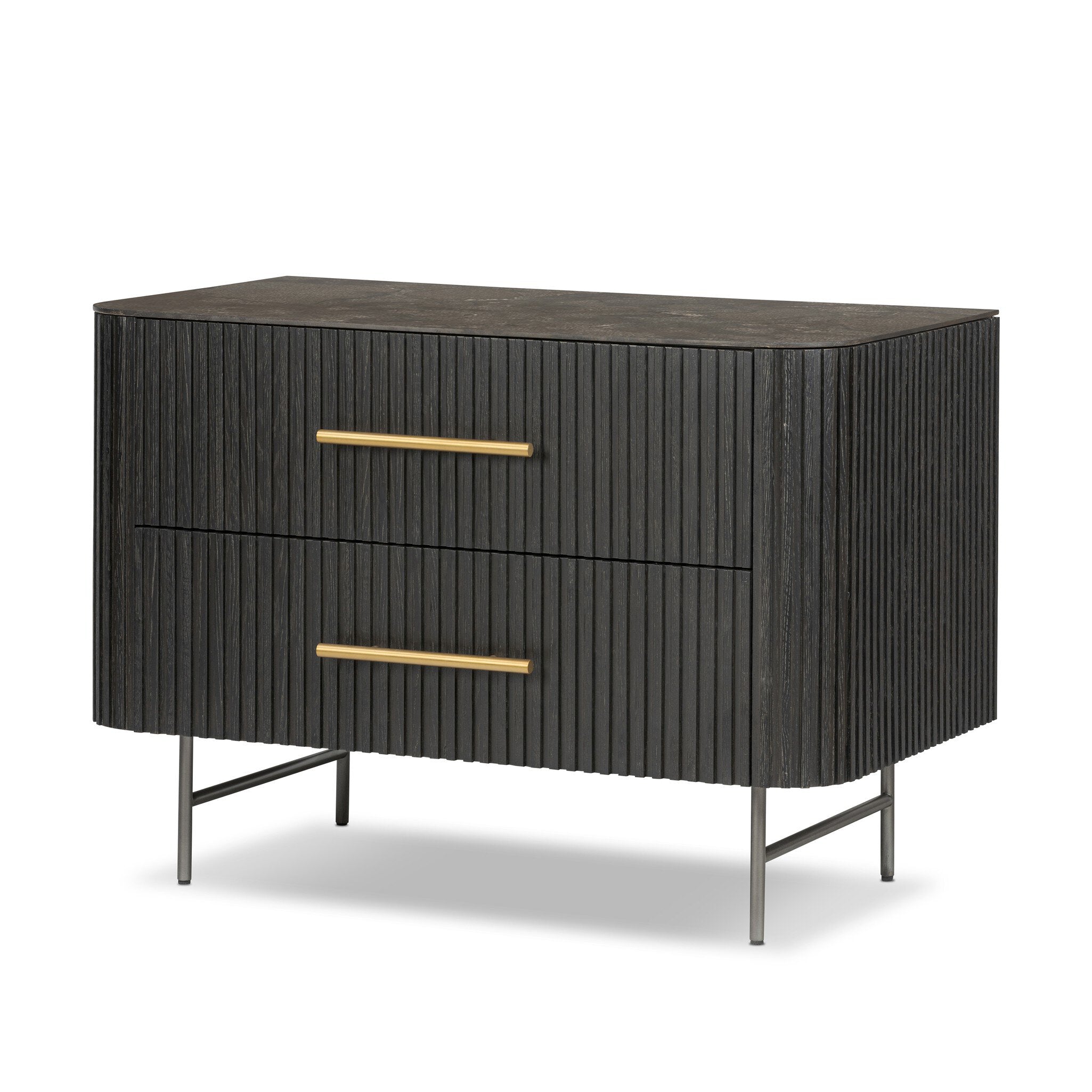Fletcher Large Nightstand, Bluestone/Distressed Black Oak