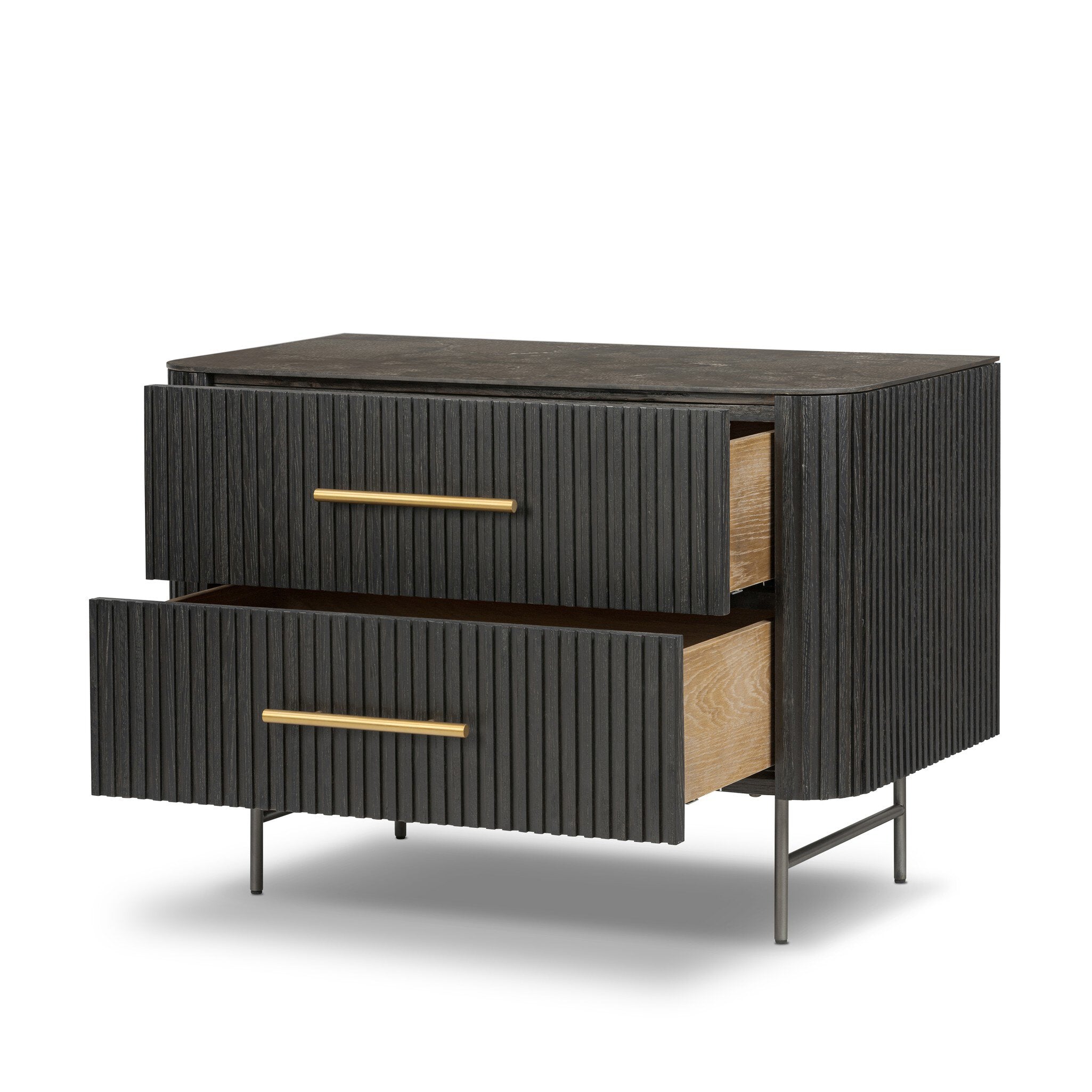 Fletcher Large Nightstand, Bluestone/Distressed Black Oak