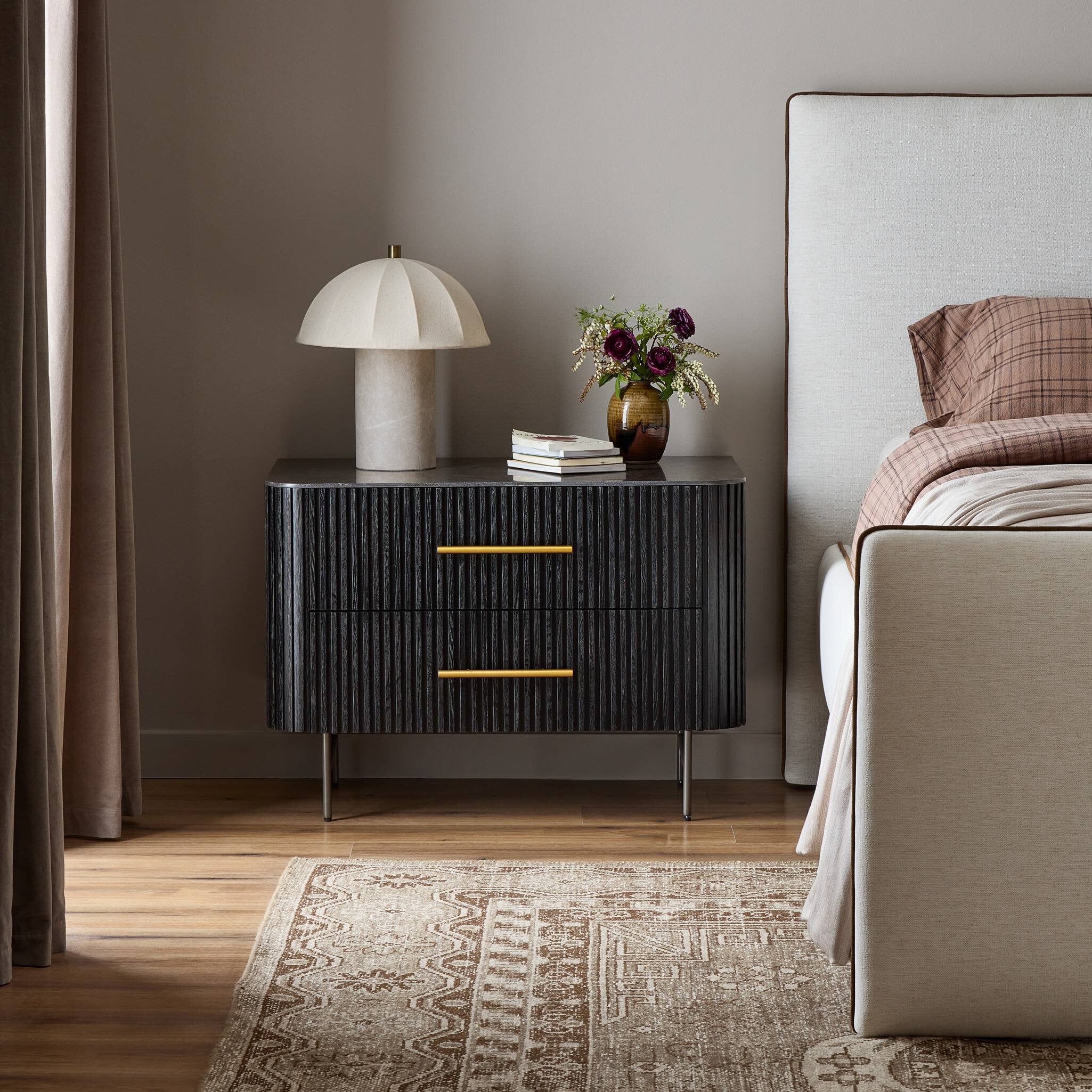 Fletcher Large Nightstand, Bluestone/Distressed Black Oak