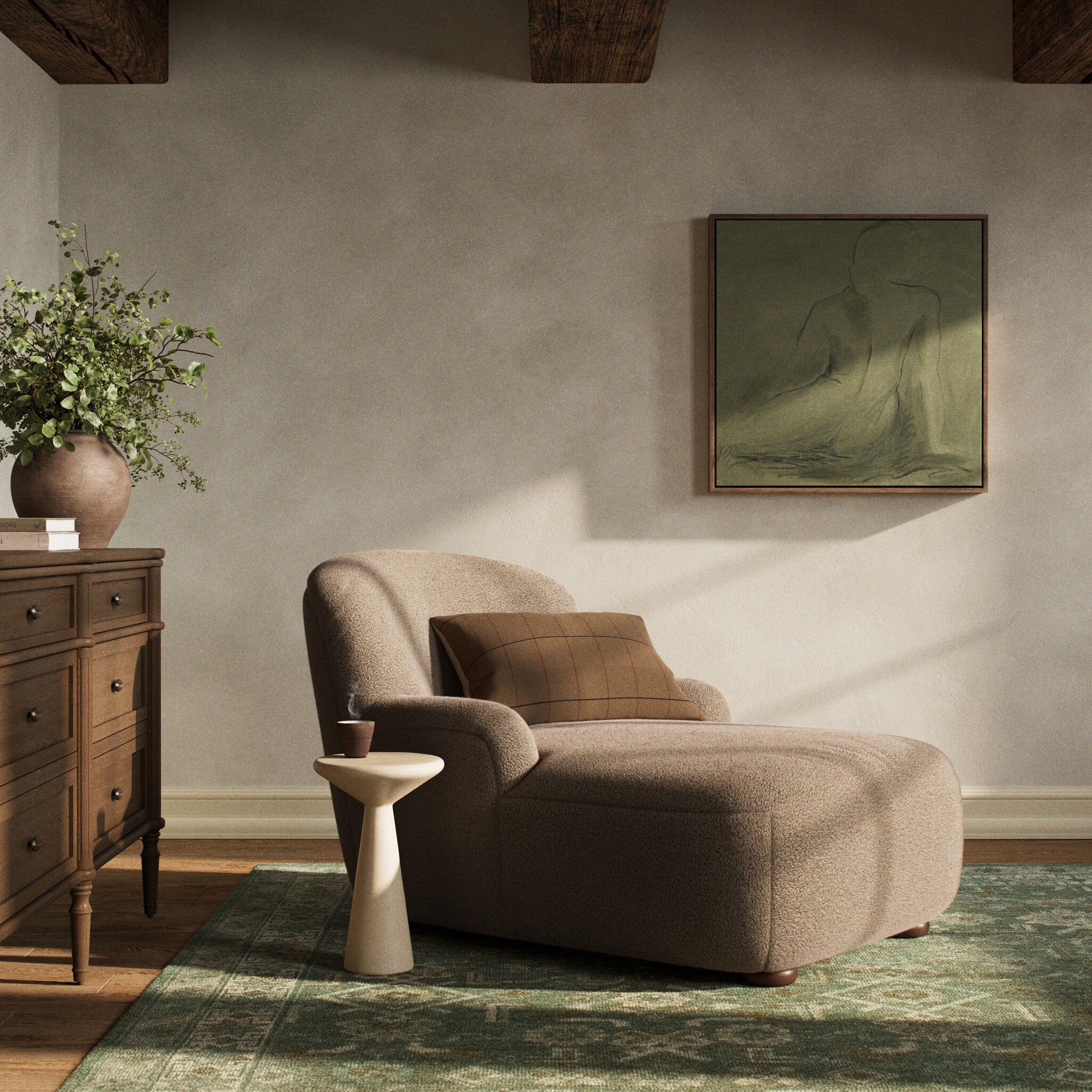Kadon Chaise Lounge, Sheepskin Camel