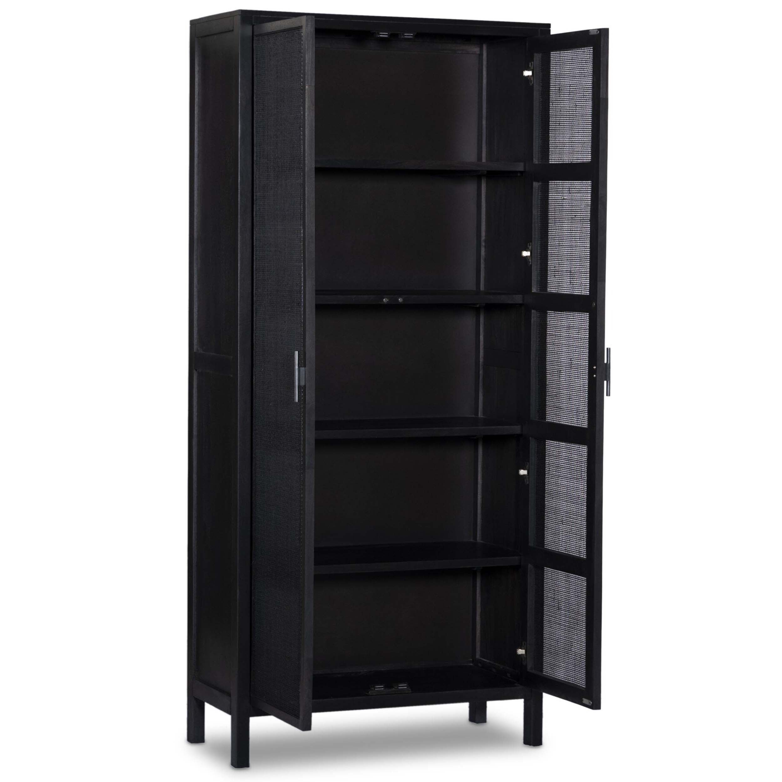 Caprice Tall Cabinet, Black Wash Mango/Black Cane