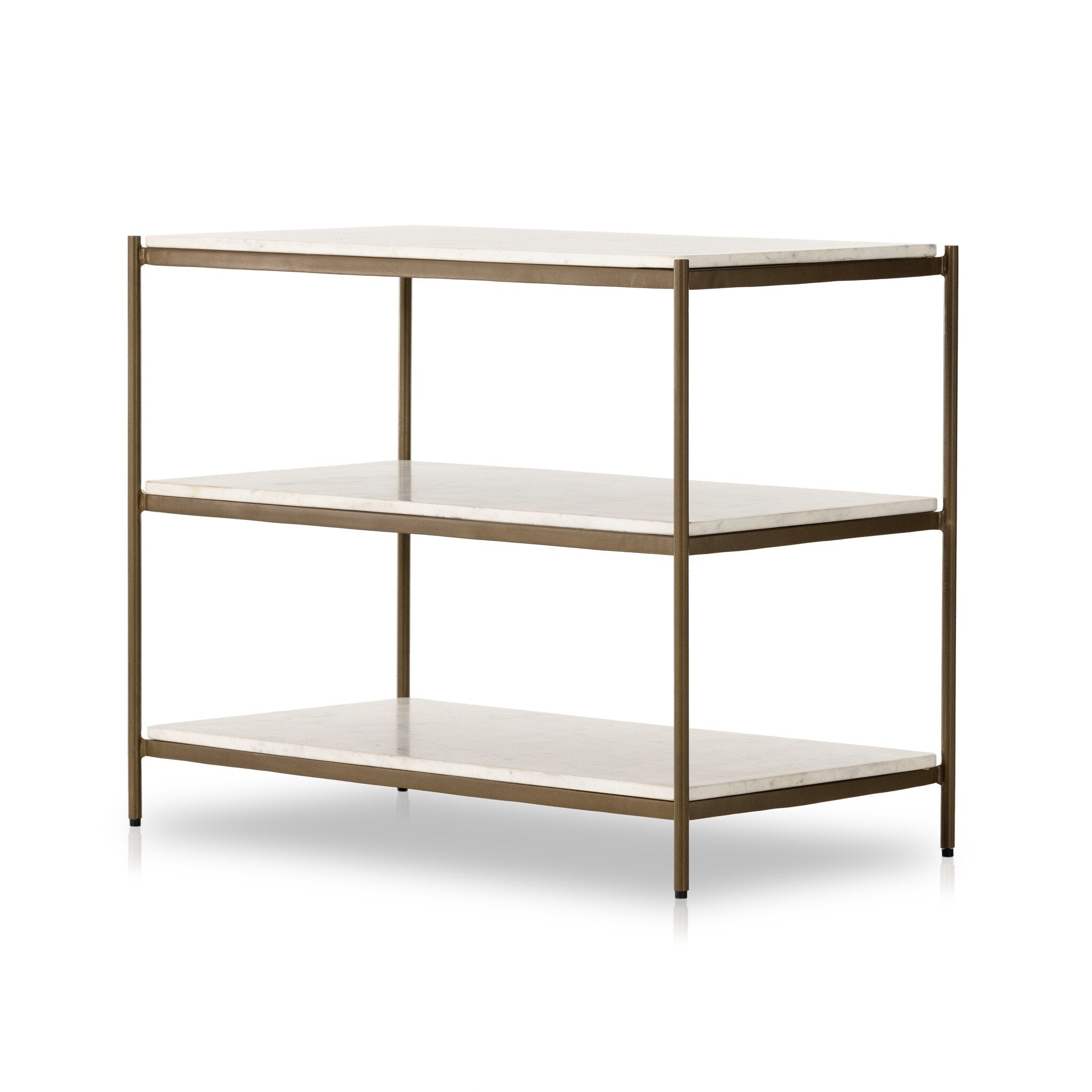 Felix Large Nightstand, Polished White Marble/Antique Brass