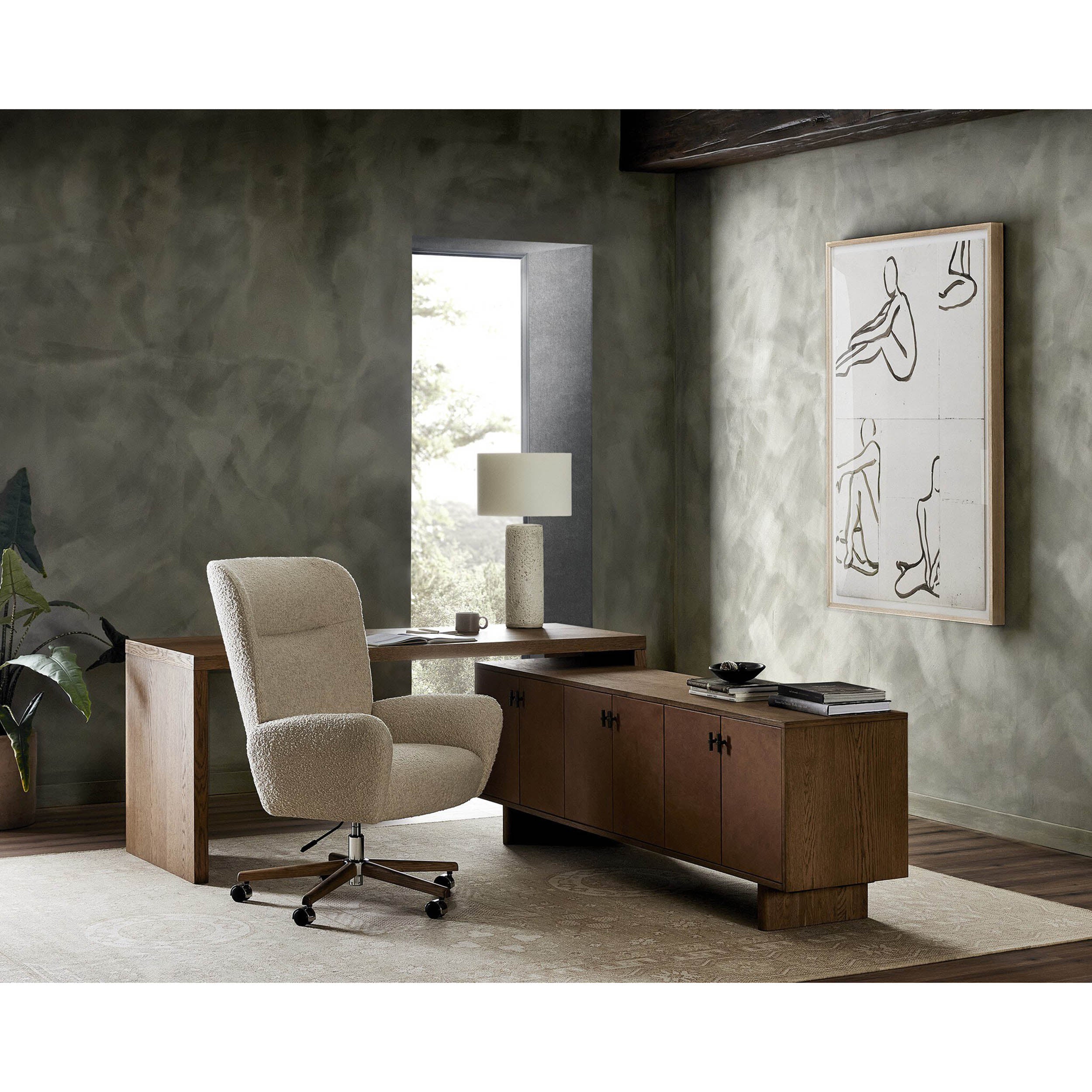 Ozer Table Lamp, Reactive White Glaze