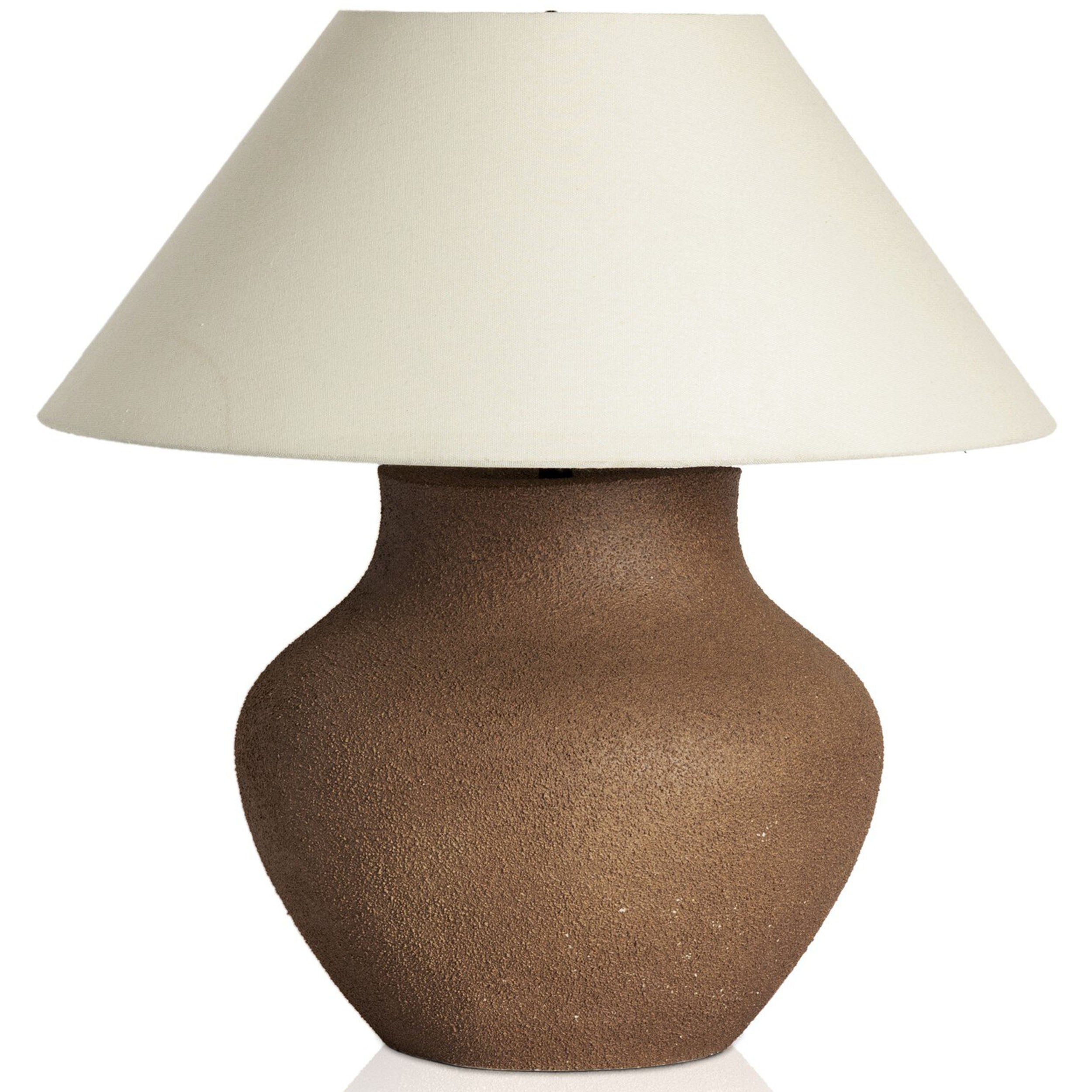Parma Table Lamp, Textured Dark Sand Porcelain, Ivory Linen