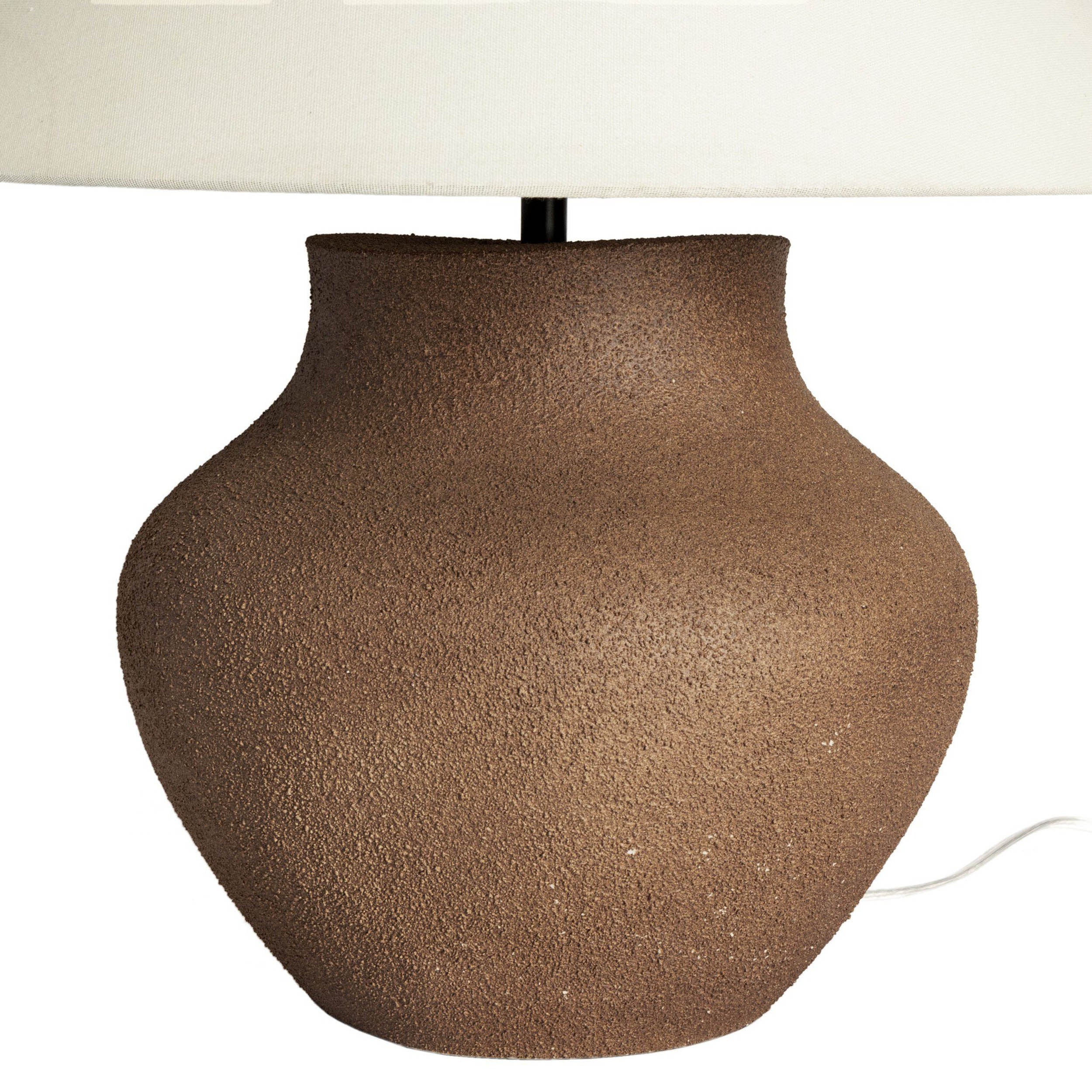 Parma Table Lamp, Textured Dark Sand Porcelain, Ivory Linen